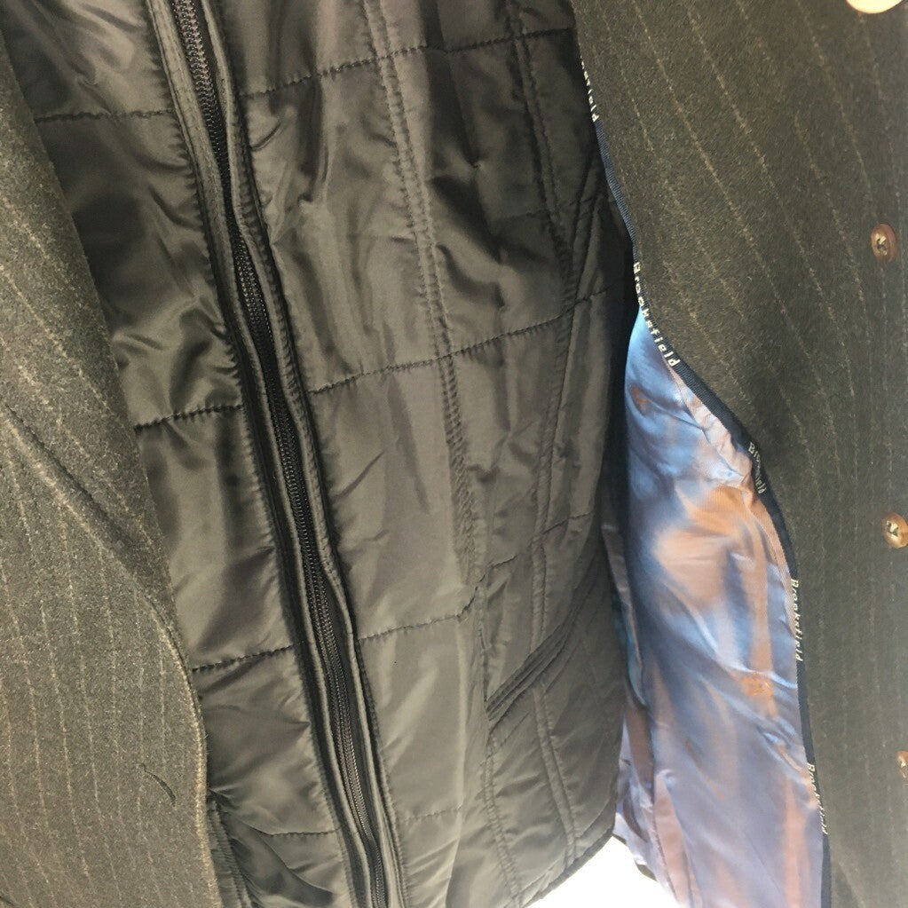 Brooksfield Mens Scoot Jacket Black Pinstripe Layered Puffer 100% Wool Italy 44