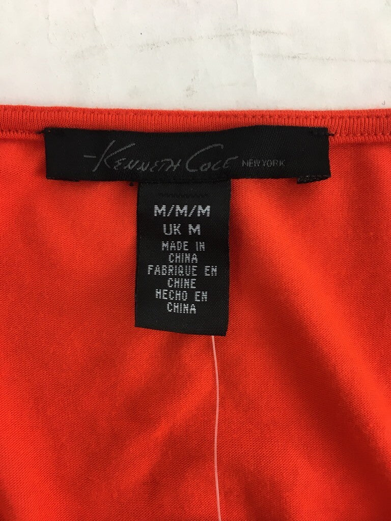 Kenneth Cole Womens Hi Low Blouse Flame Orange Short Sleeves Scoop Neck Top M