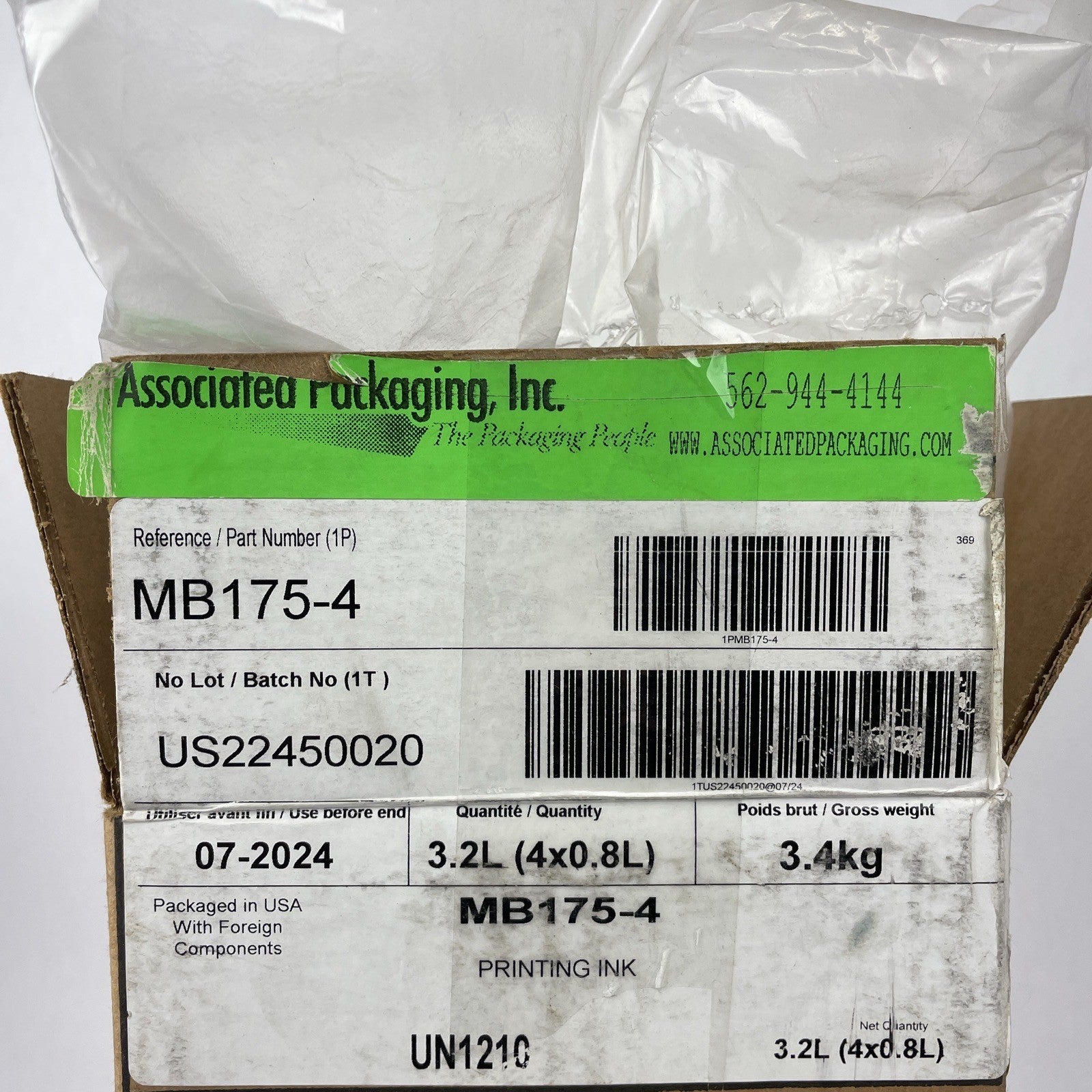 Lot of 4 x Original Imaje MB175-4 black ink for Markem-Imaje inkjet printer