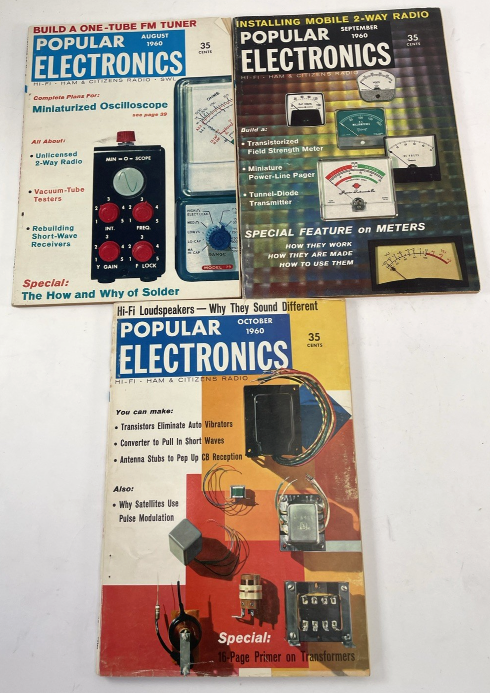 VINTAGE POPULAR MECHANICS MAGAZINE LOT OF 3 Issues 1960 August September October