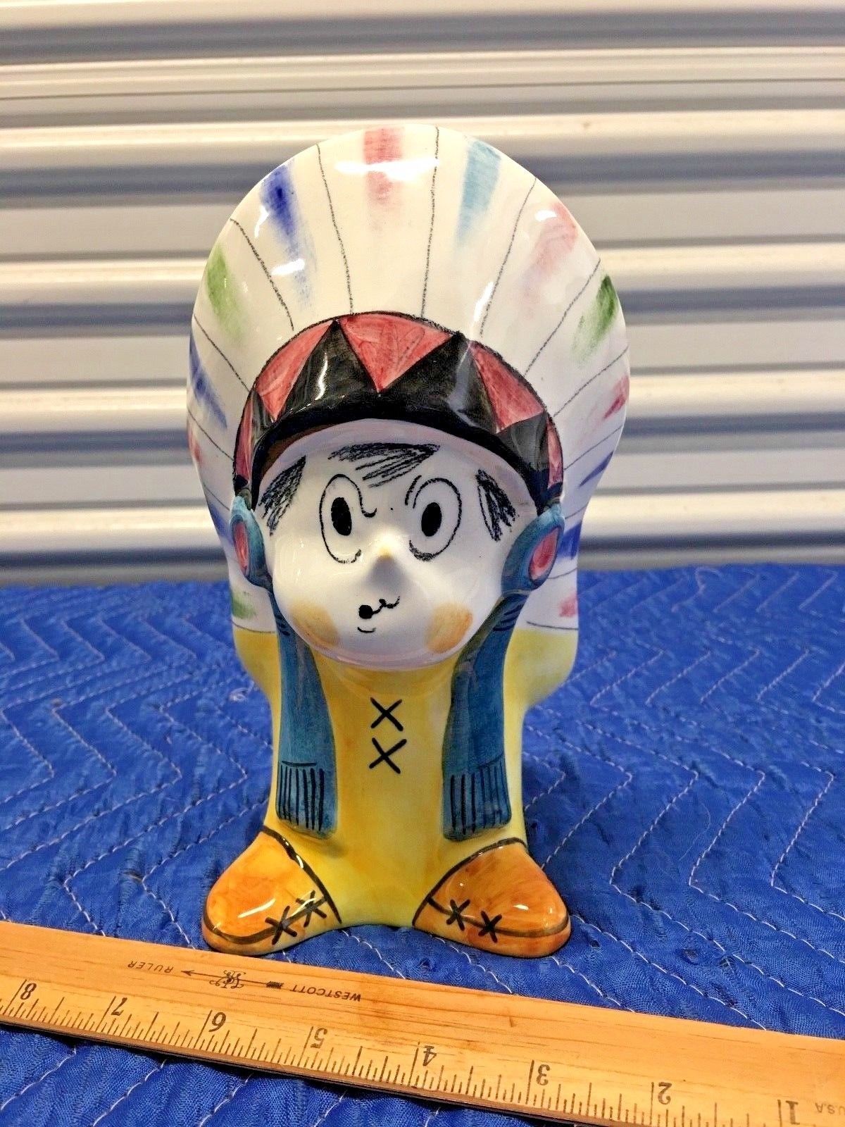 COOP ITALY Signed  Hand Painted Cute Indian Figure Pottery Bank - LOOK