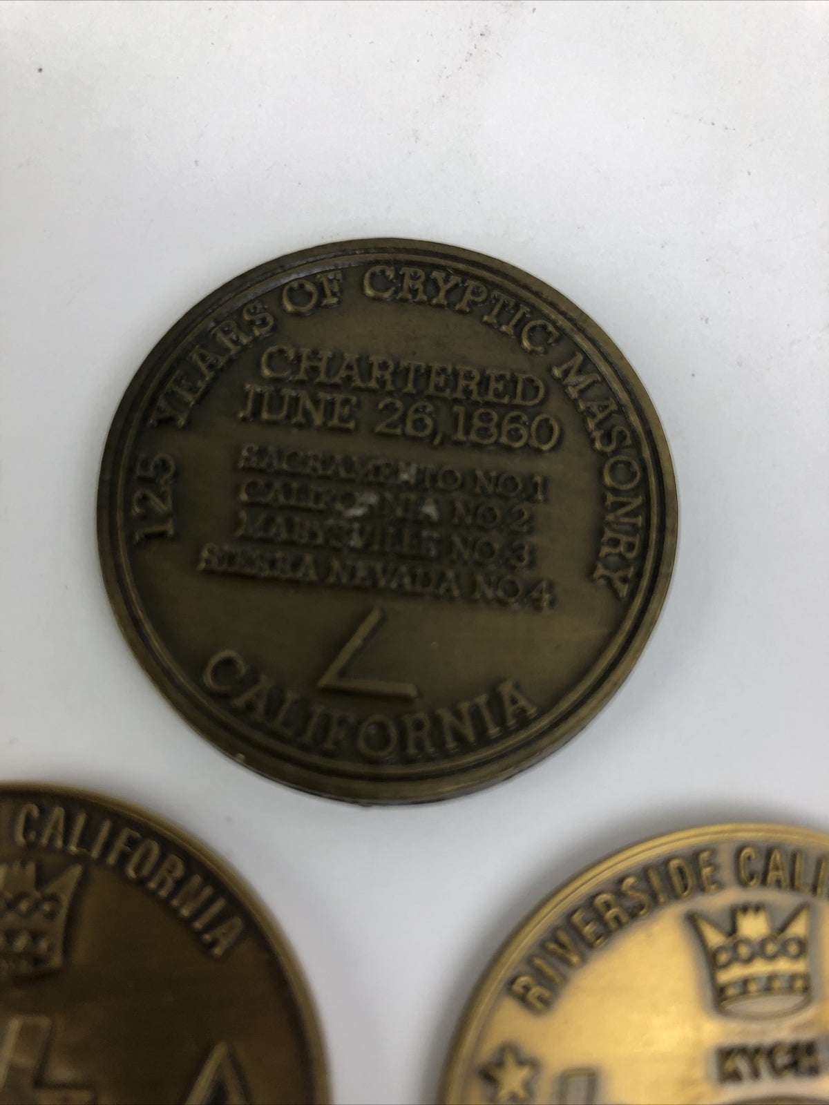 3 York Rite Freemasonry Cryptic Masonic 100 years Riverside California commemorative coins set