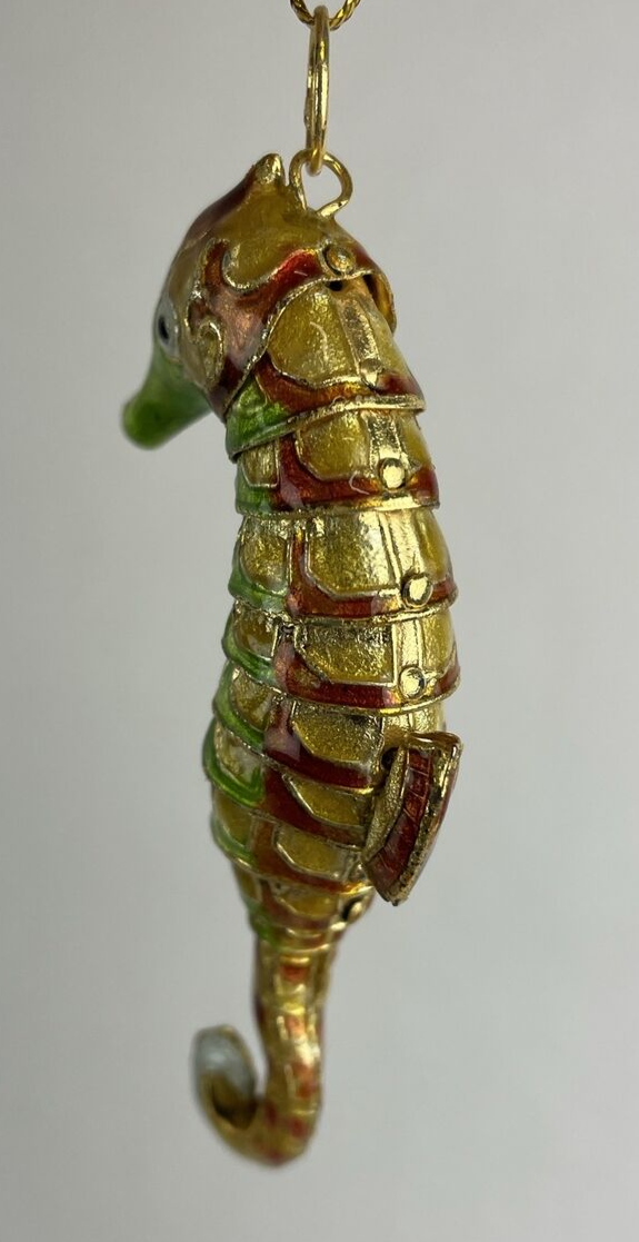 Beautiful Cloisonné Enamel Articulated Tropical Reef SEAHORSE Christmas Ornament