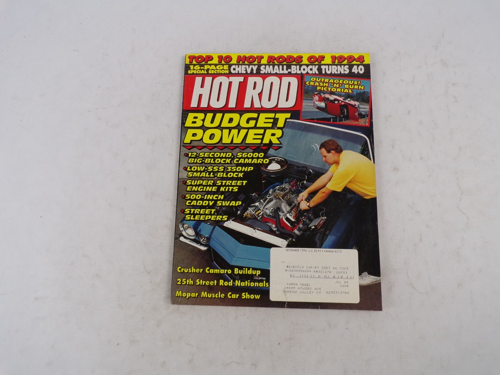 October 1994 Hot Rod Budget Power 12-Second,$6000 Big-Block Camaro Low-$$$ 350HP