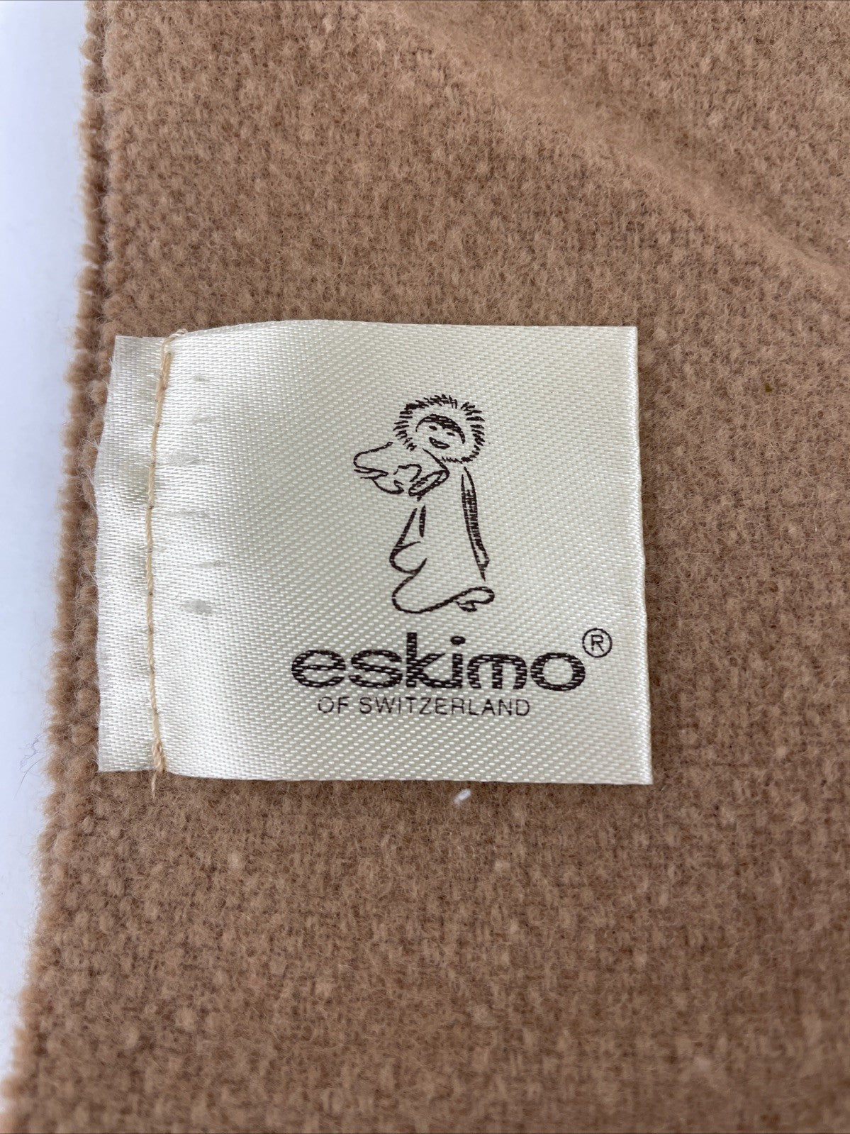 Eskimo of Switzerland Warm Cashmere / Wool Scarf Tan Beige With Pockets (B12)