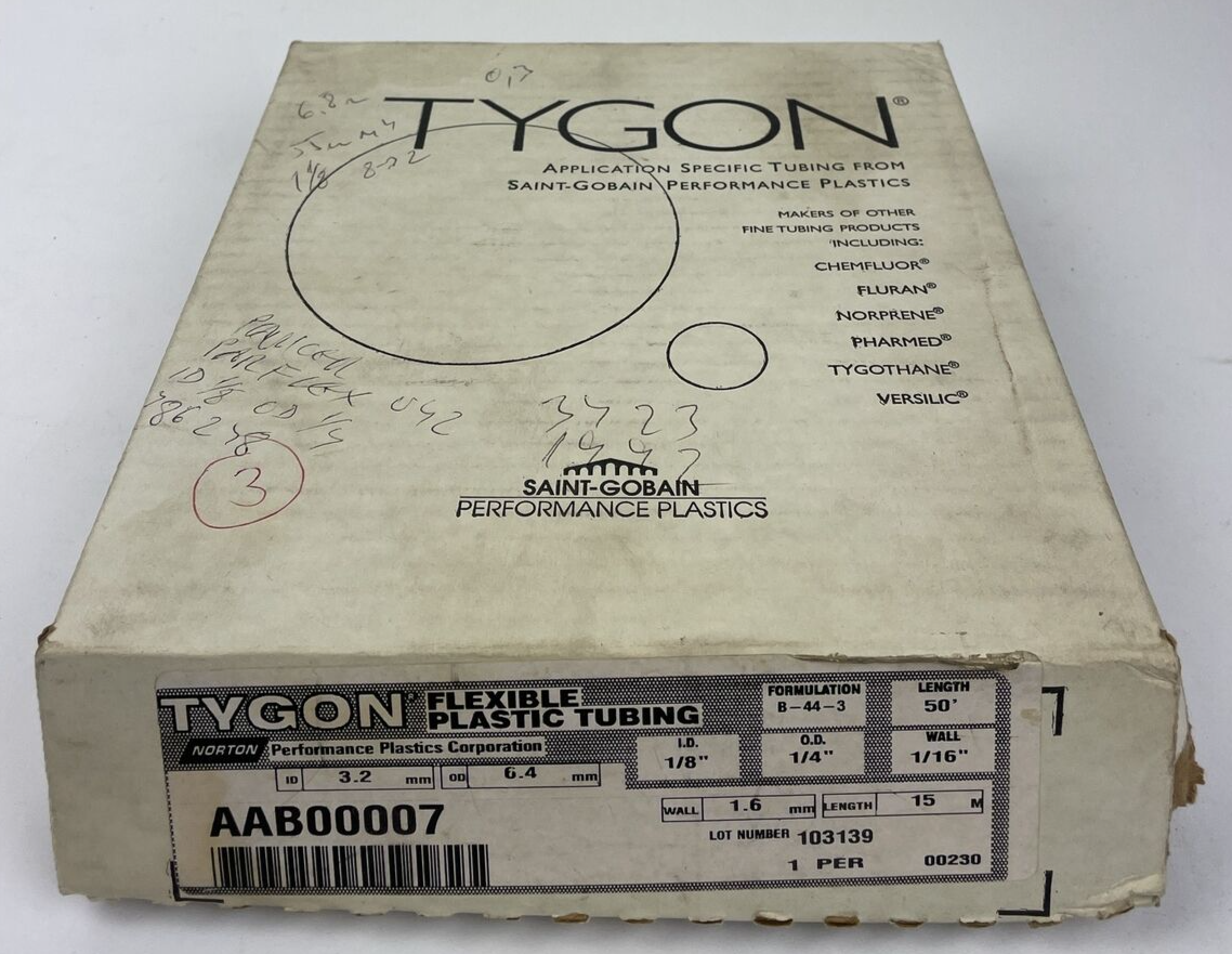 TYGON S3 AAB00007 B-44-3 1/8-in ID Clear Flexible Food Grade Tubing 50-FT NOS