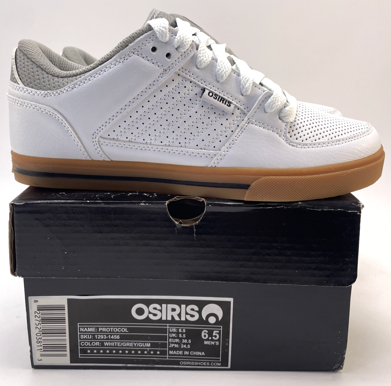 Osiris Shoes Mens " Protocol " Size 6.5 White Grey Gum Low Top Sneakers UK 5.5