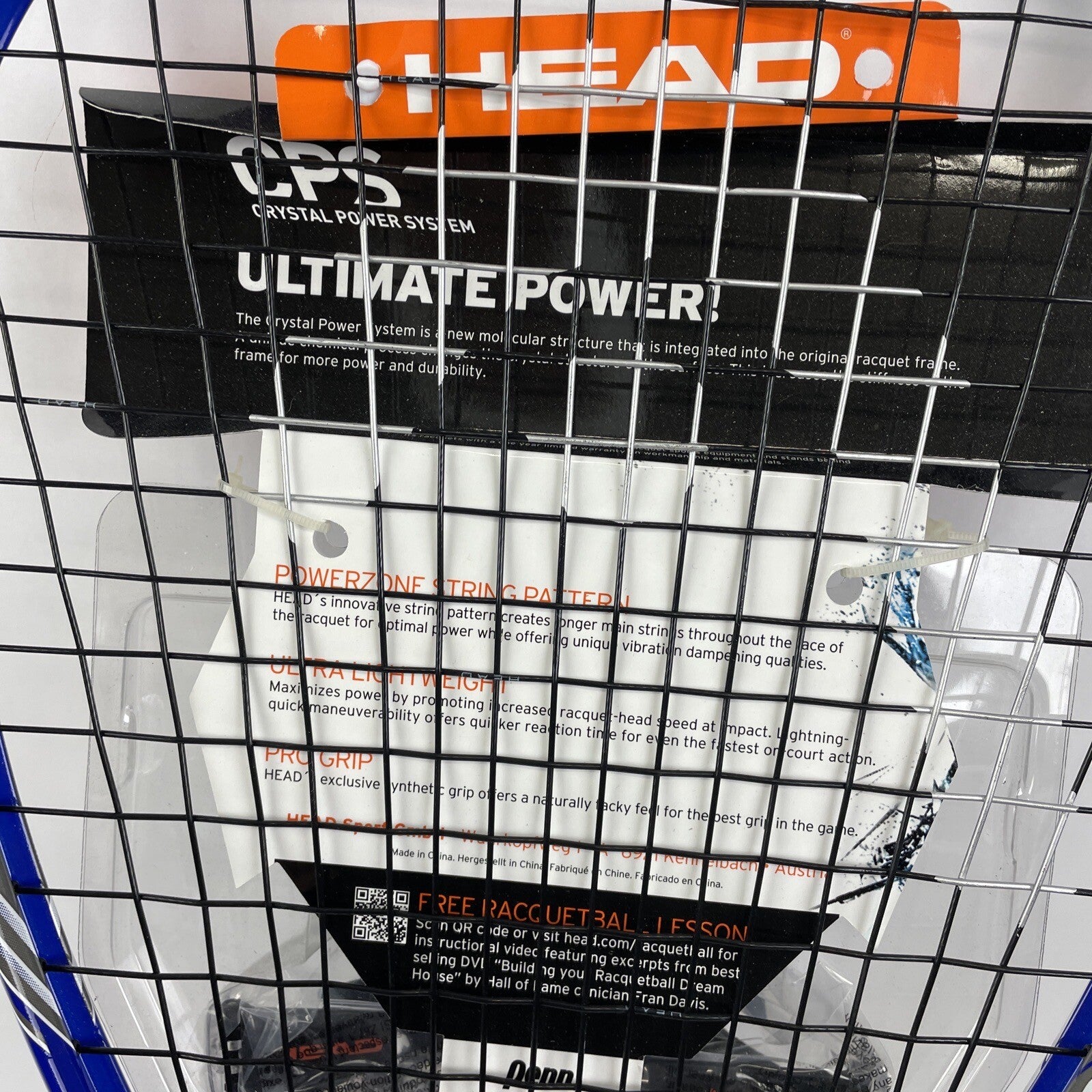 Head CPS Crush racquetball racquet pack with 2 balls and protective goggles.
