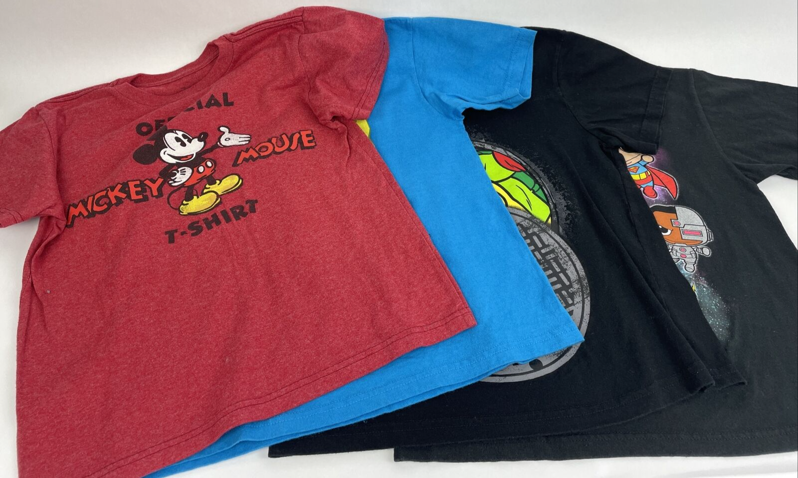 Lot of 4 Kid's Boy's T Shirts Size L7 Disney TMNT Sponge Bob DC Batman Superman