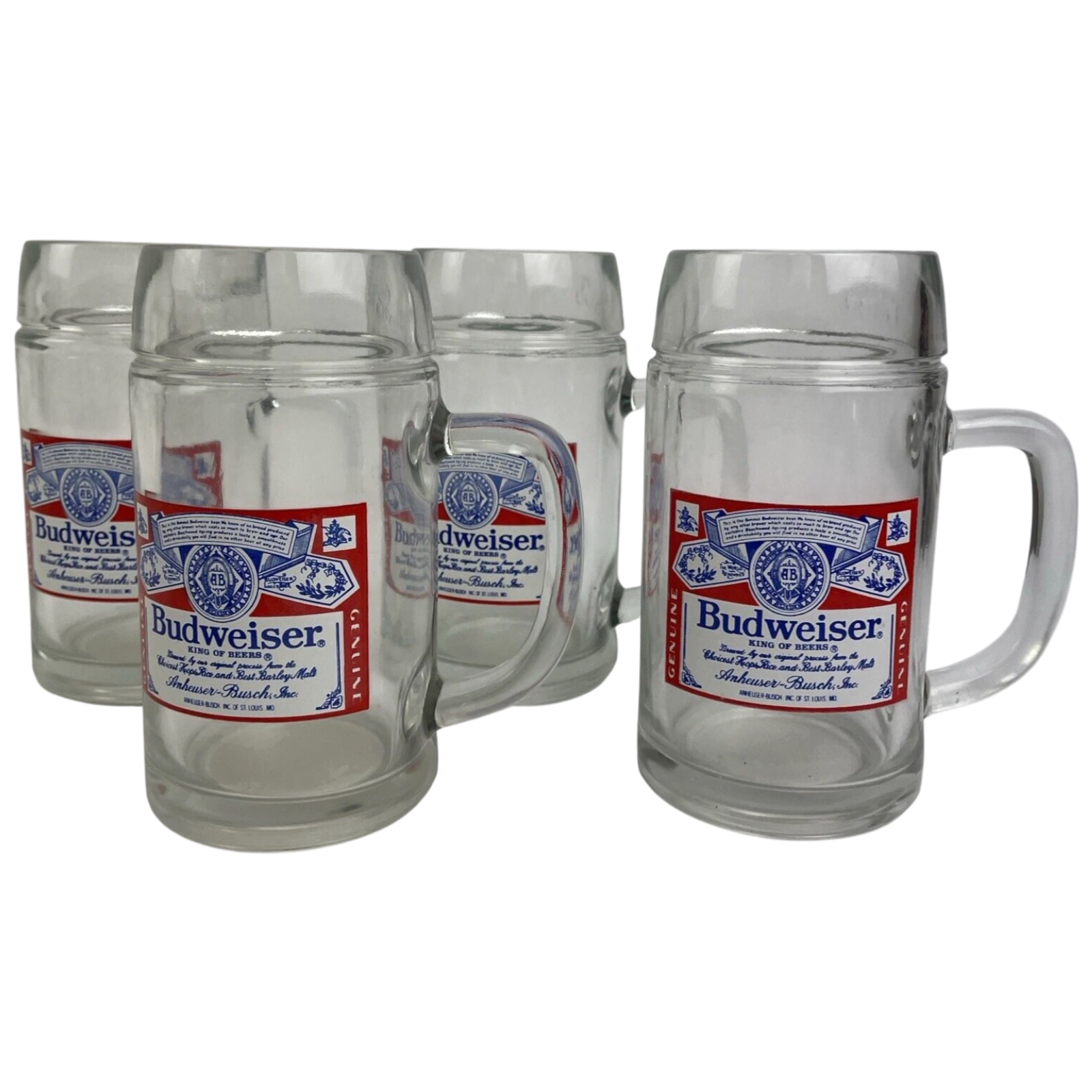 Lot of 4 x Budweiser 1970 VINTAGE Beer Glass Mug 0.5L 56 Bullet Mouth LOOK 6.5"