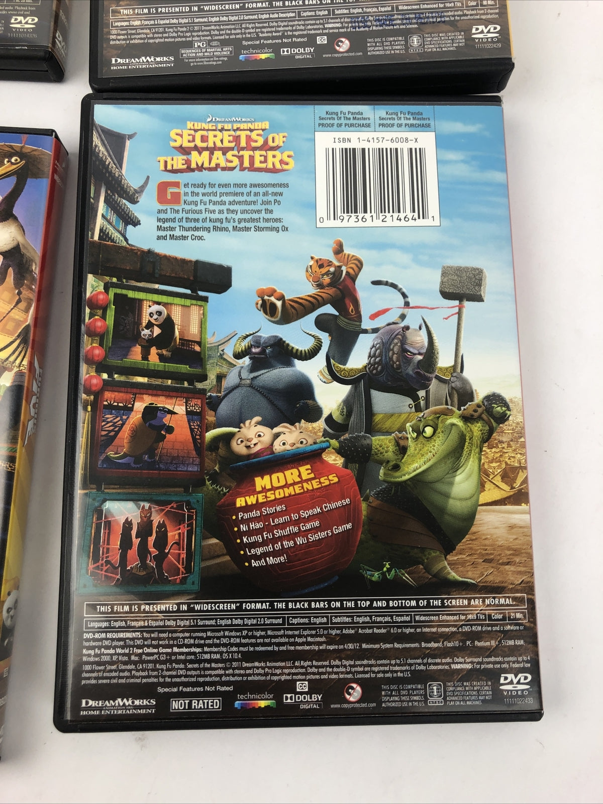 Lot Of 4 DVD's Kung Fu Panda, KFP #2 ,Furious Five, Secrets of the Masters - VGC