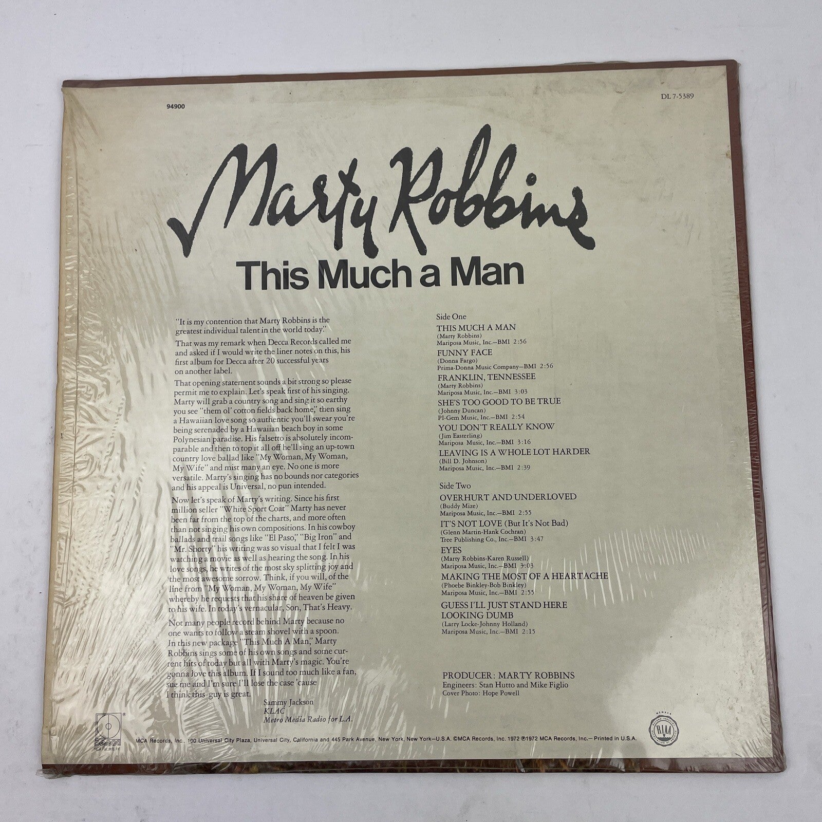 Marty Robbins " This Much A Man " 33 RPM LP Vinyl Record Decca 1972 - VGC