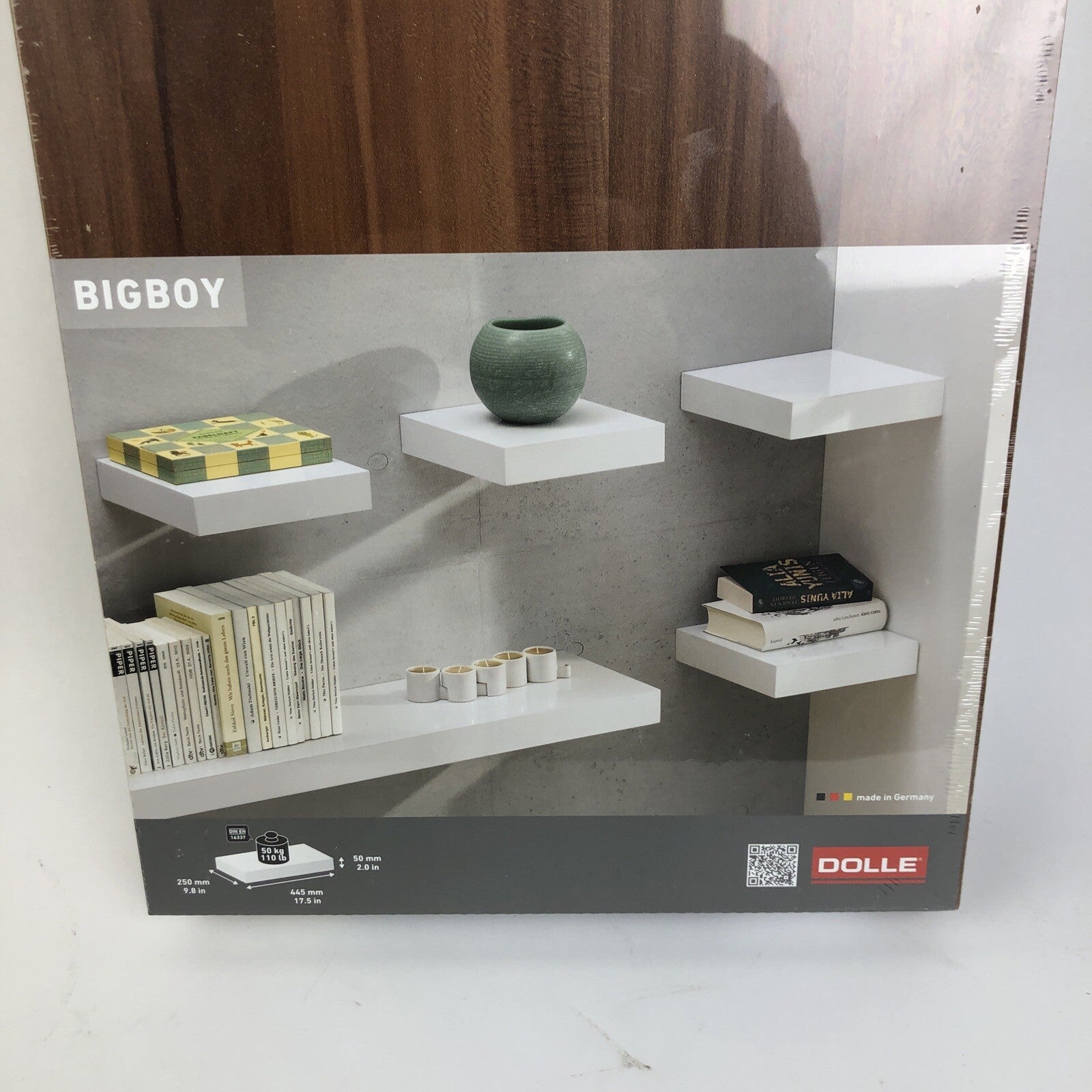 DOLLE GERMANY Big Boy Floating Shelf 17.5" x 10" x 2" Walnut Finish 50KG 110lbs