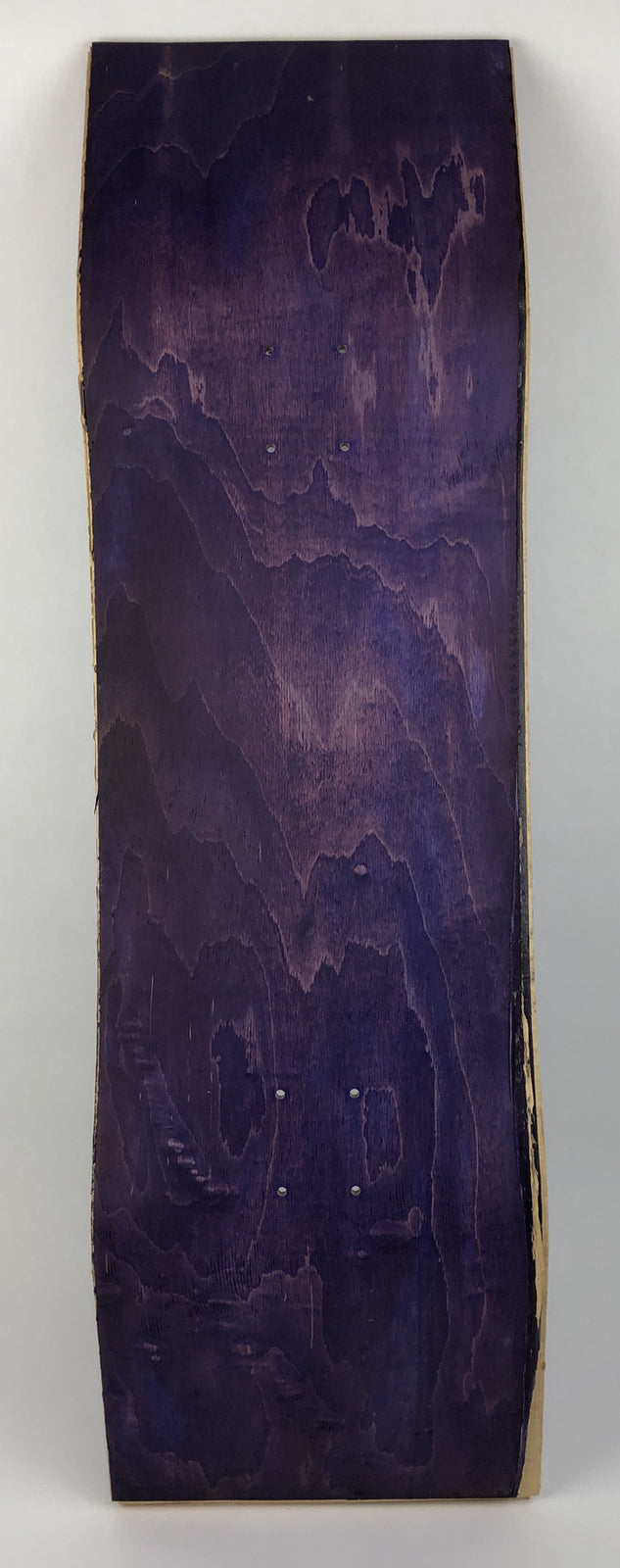 Blank uncut purple stain skateboard deck 10 x 34 inches with 14.25-inch pre-drilled wheelbase.
