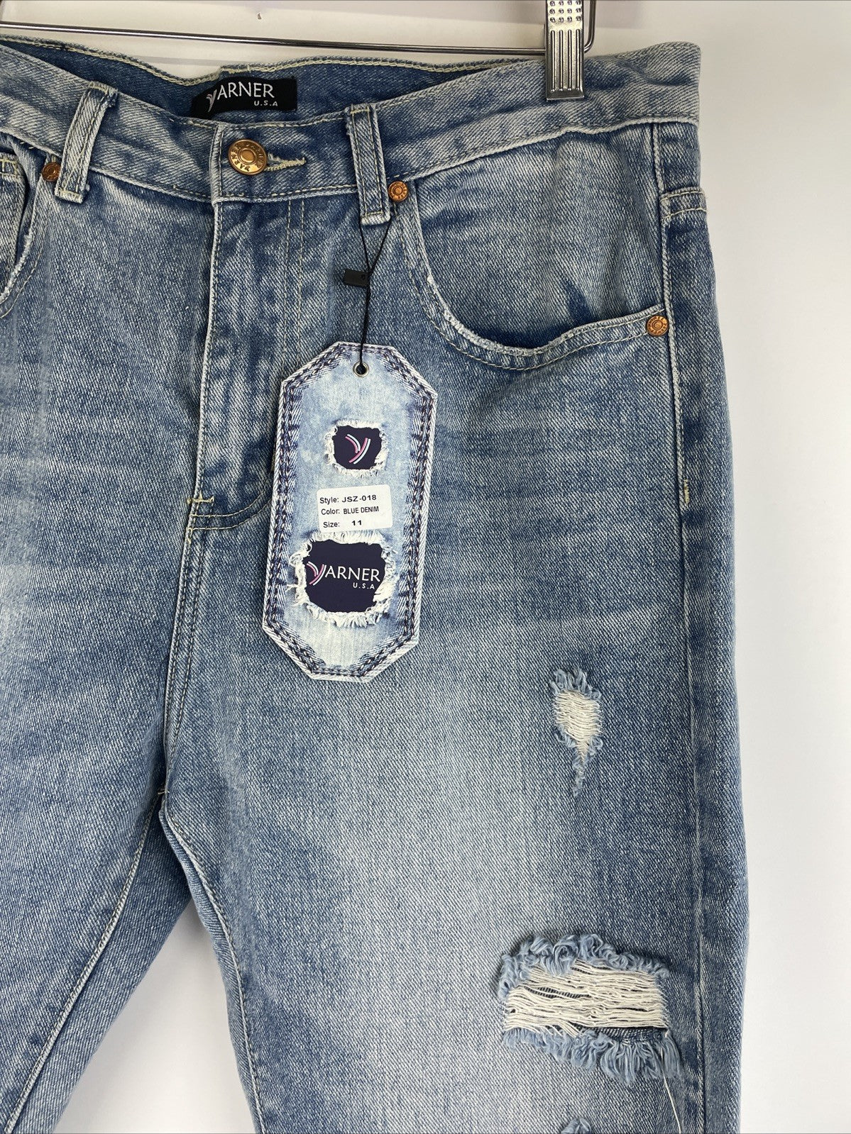 Yarner USA Distressed Torn Jeans Women's Size 11 High Rise Waist Light Blue Wash