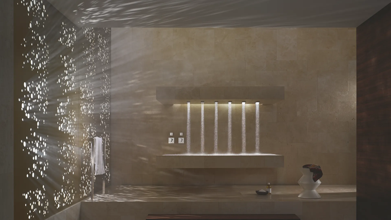 Dornbracht Horizontal Shower six water bar concealed body spray luxury wellness shower system