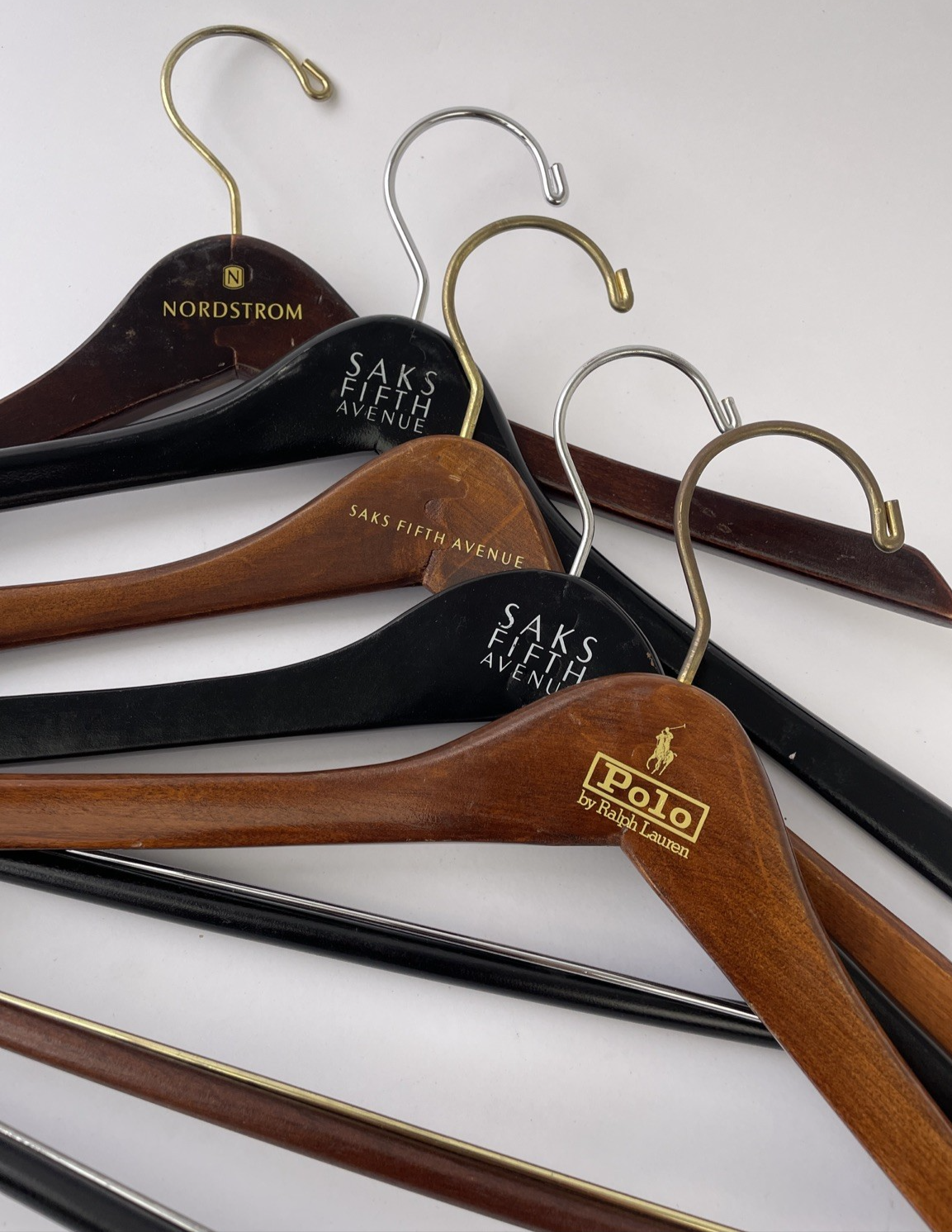 6 x Vintage Wooden Coat Shirt Jacket Hangers Pants Brown Nordstrom Polo Saks 5th