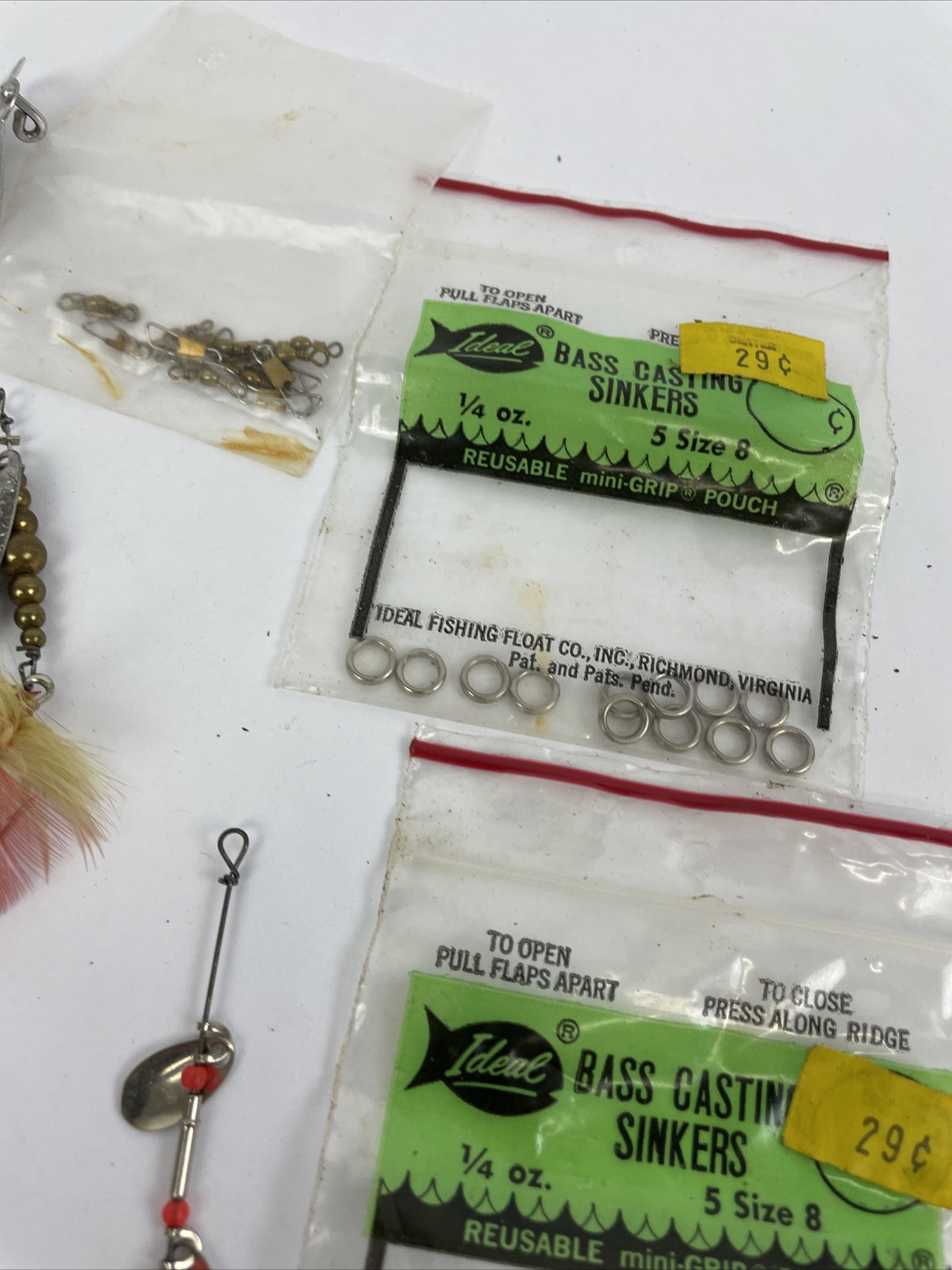 Vintage fishing lure lot with Jitterbug Rebel Floater Mepps and Shyster lures for trout crappie and bass fishing