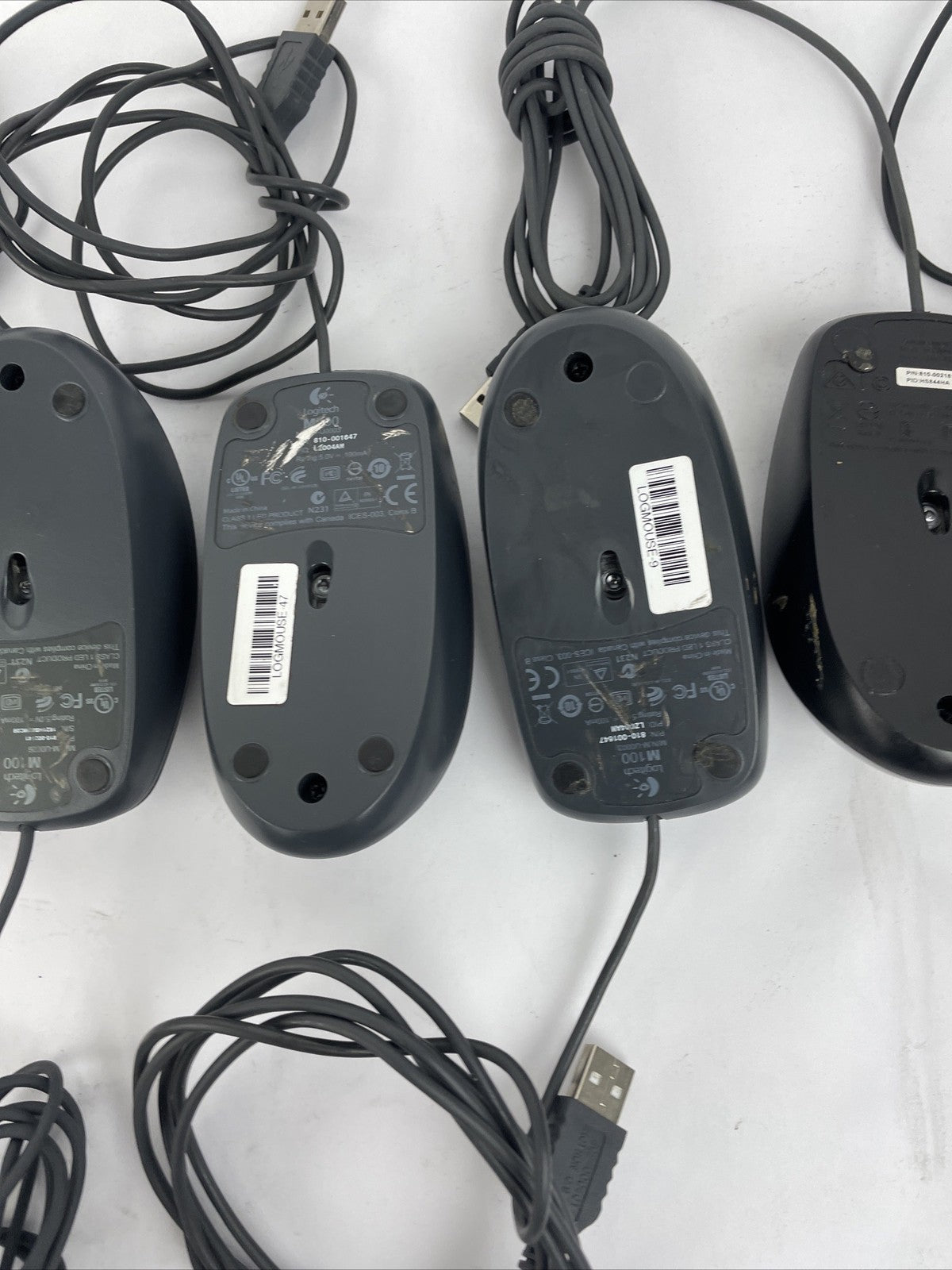 Lot of 11 Logitech Optical Corded Mouse USB 3 Button Computers B100 M100 Assorte