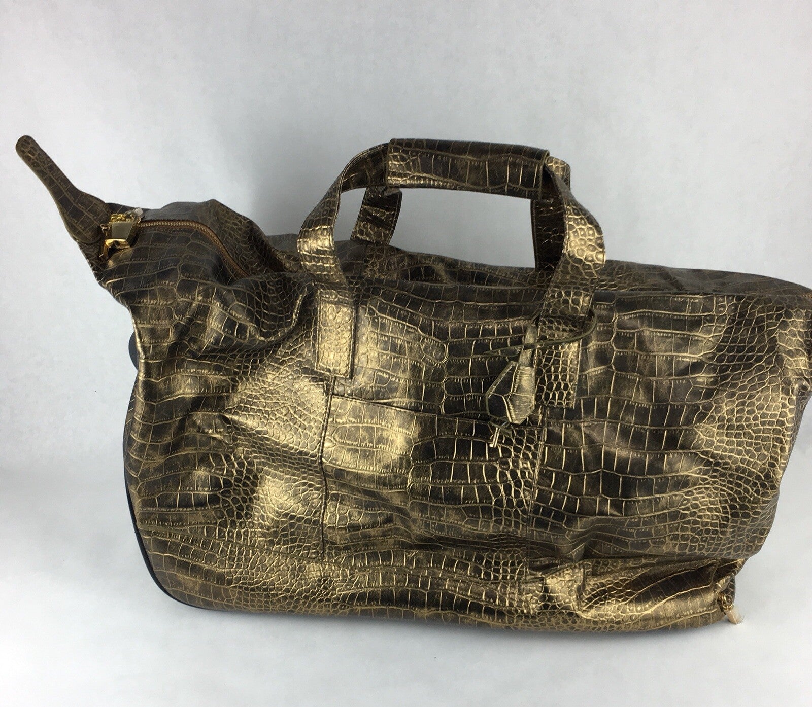 The Find - Gold Faux Leather Crocodile Embossed Travel Bag Wheels Handbag
