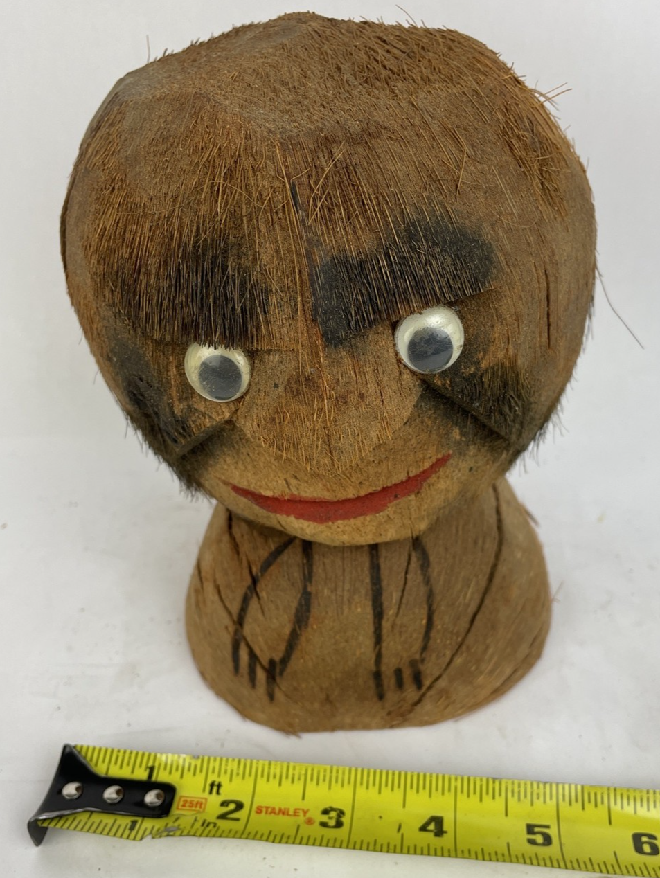 Coconut Carved Hand Made Tribal Native Head Decor Google Eyes Very Creepy