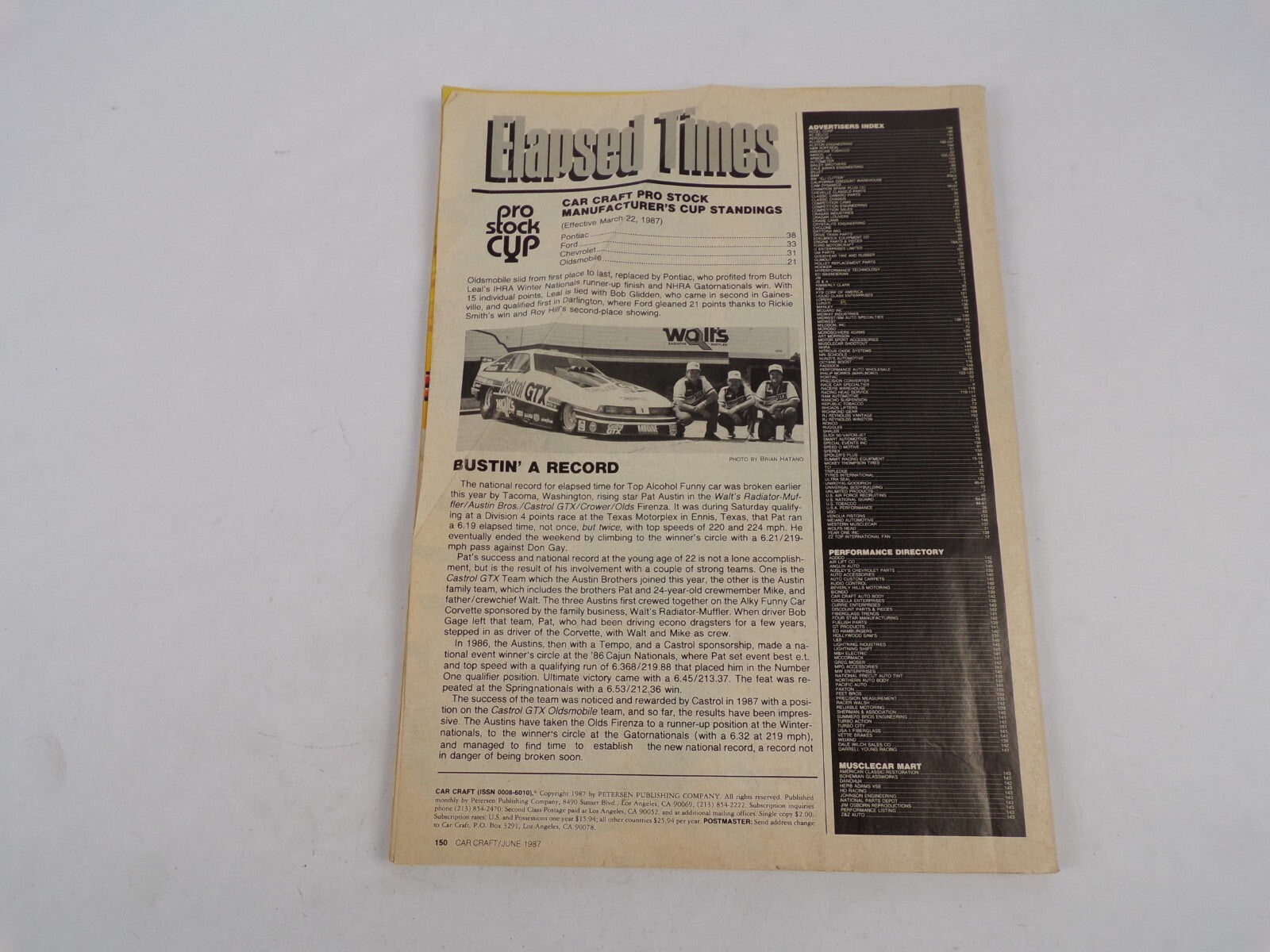 July 1987 Leave Your Car Uncovered What Can Happen? Elapsed Times Country 'Lane