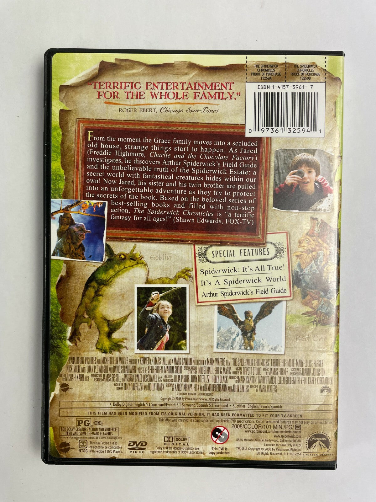 " The Spiderwick Chronicles " Nickelodean DVD Movie- Mint Condition Free Ship