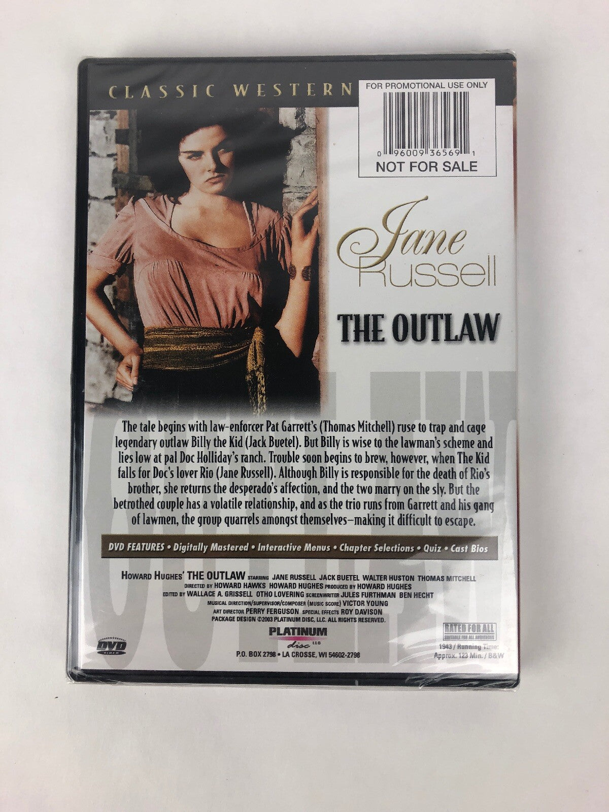 The OUTLAW Starring Jane Russell DVD Western Movie a Film by Howard Hughes Film