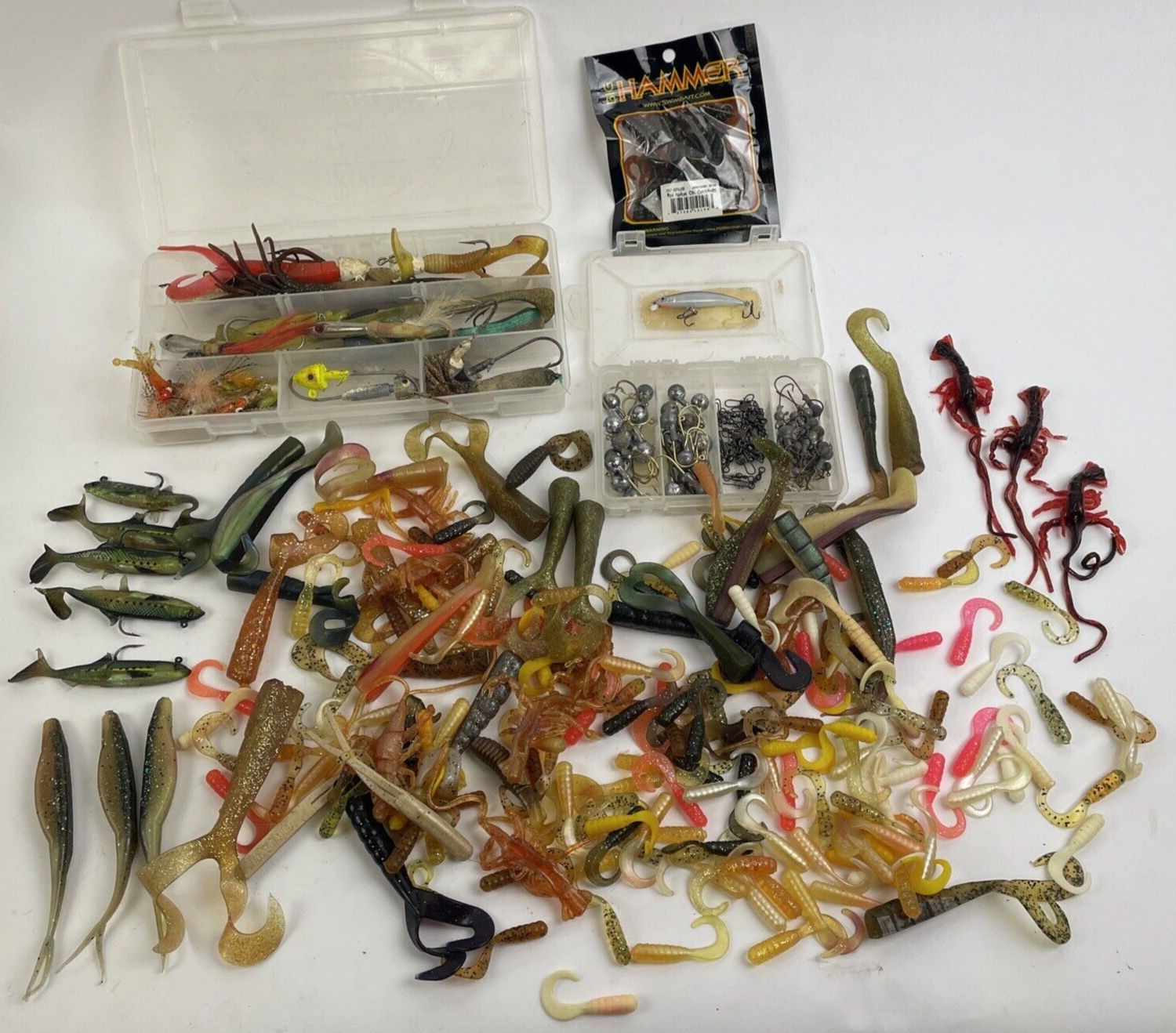 Huge Lot Bass Fishing Soft Lure - Worms Minnows Jig Grub Fishtrap Plastic Rubber