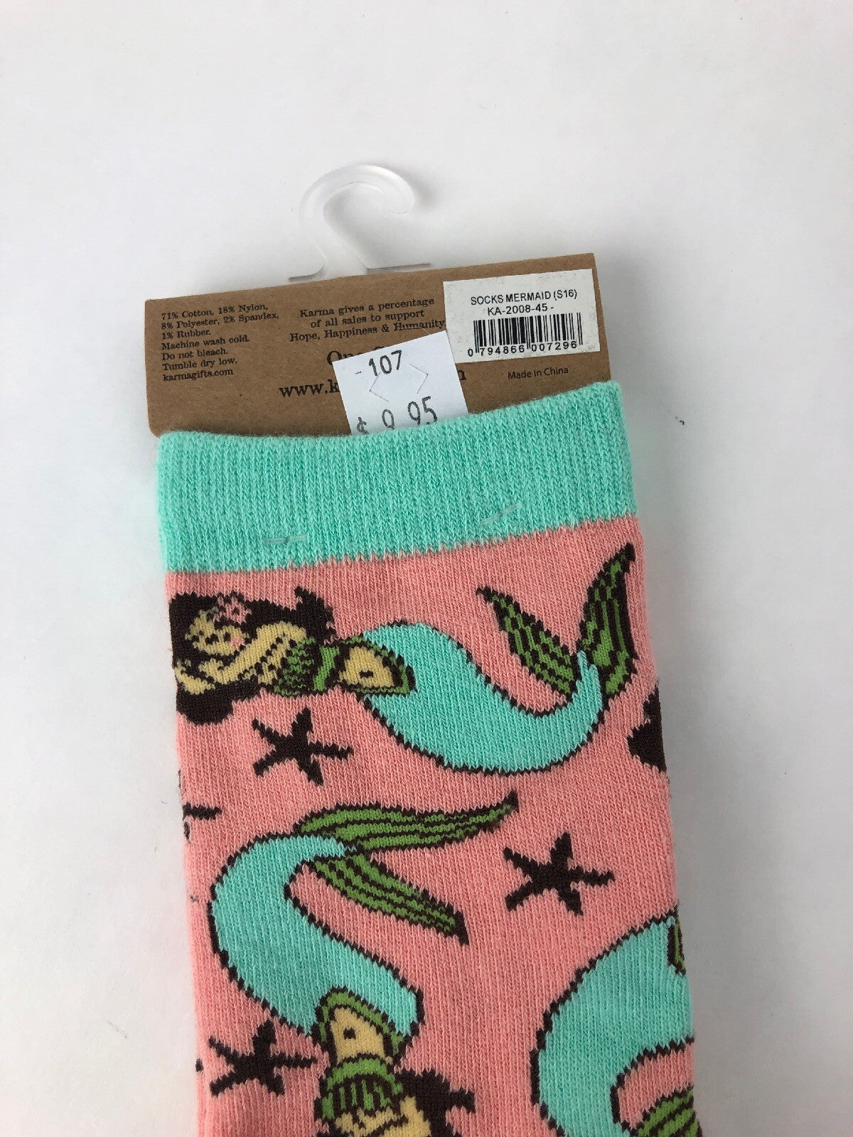 NWT KARMA Crew Mermaid Mariner Socks Pink Green OSFA - Fast Free Shipping