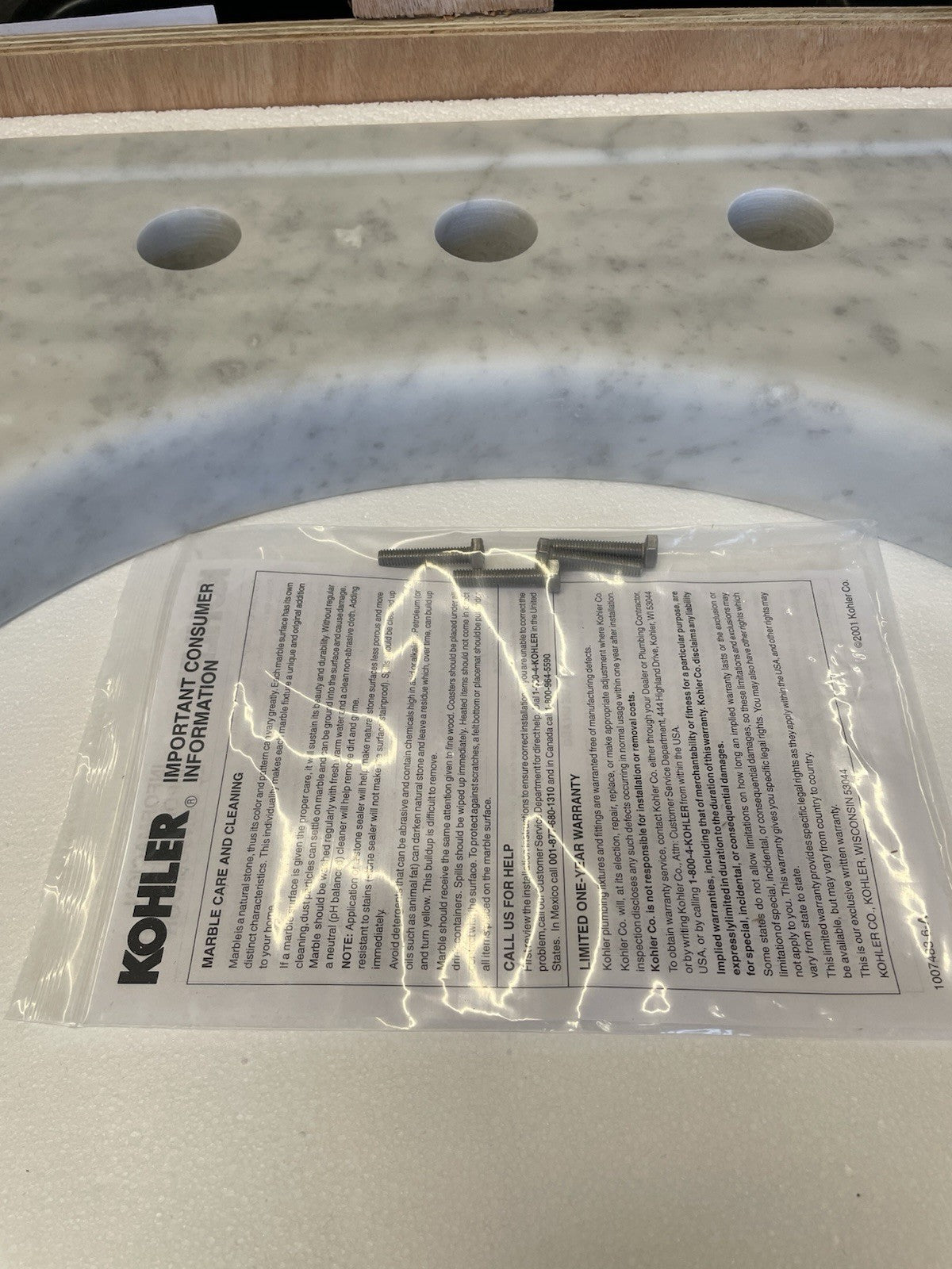 Kohler Kathryn K-3023-WH white frame kit for marble console tabletop bathroom vanity support