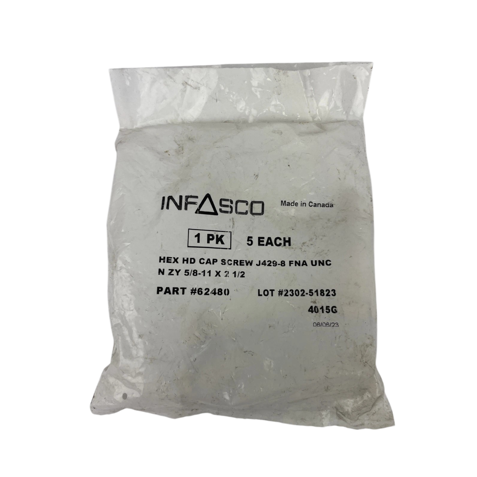 Pack of 5 Infasco 62480 Hex HD Cap Screw J429-8 FNA UNC N ZY 5/8-11 X 2-1/2"