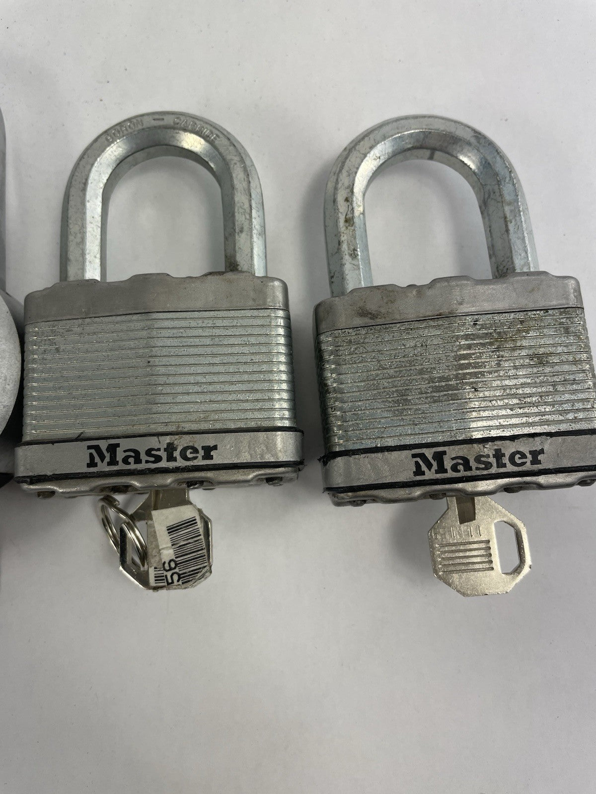 Lot of 4: Master Solid Steel Boron Carbide Contractor Grade Padlock with Keys