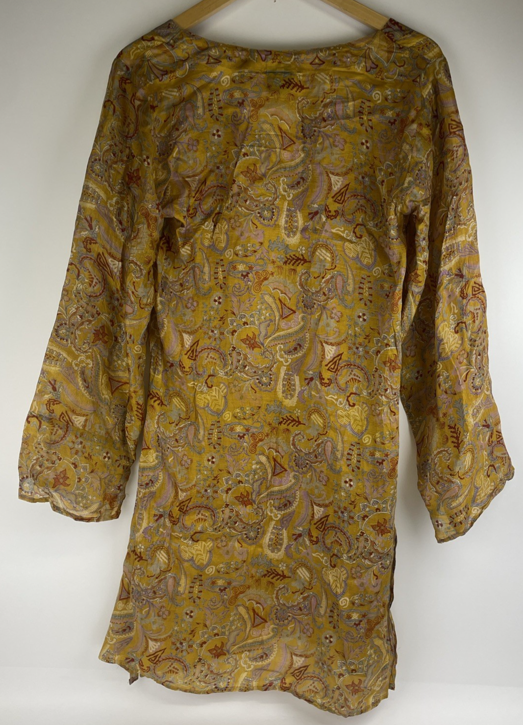 Jeazebel MULTI COLOR Indian  SILK PRINT  KAFTAN Short Sheer DRESS Sz Small