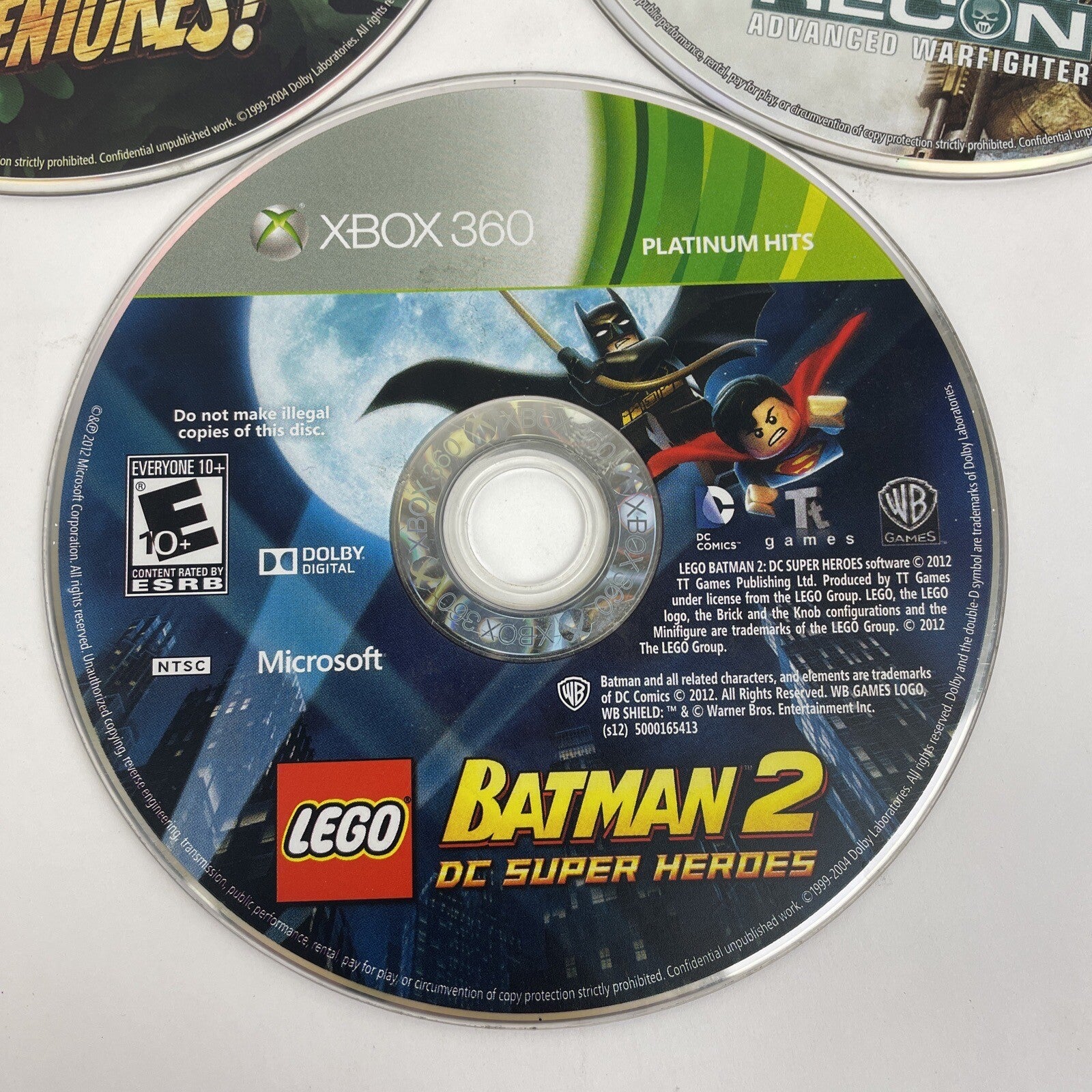 Lot of 3 x MICROSOFT XBOX LEGO BATMAN 2, Ghost Recon, Kinect Adventures No Case