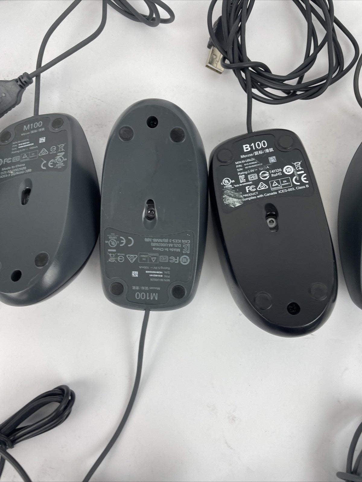 Lot of 11 Logitech Optical Corded Mouse USB 3 Button Computers B100 M100 Assorte