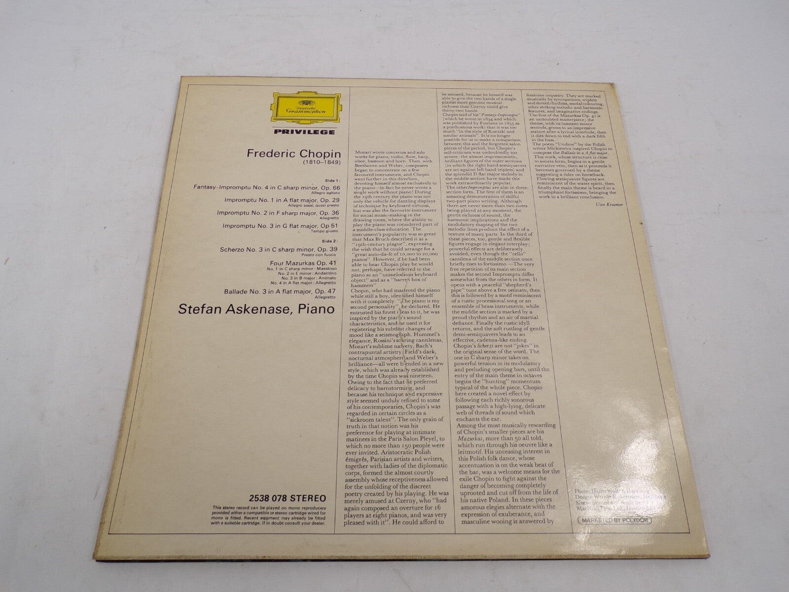 Stefen Askenase Plays Chopin Piano Deutsche Grammophon Privilege Vinyl Record