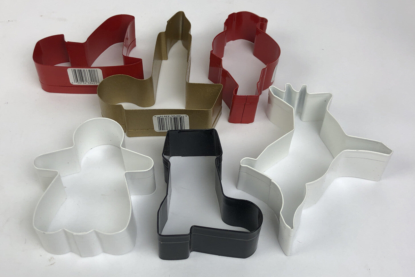 NOS Tin Aluminum Cookie Cutters Red White Handles Christmas 3” 4.5” set of 6