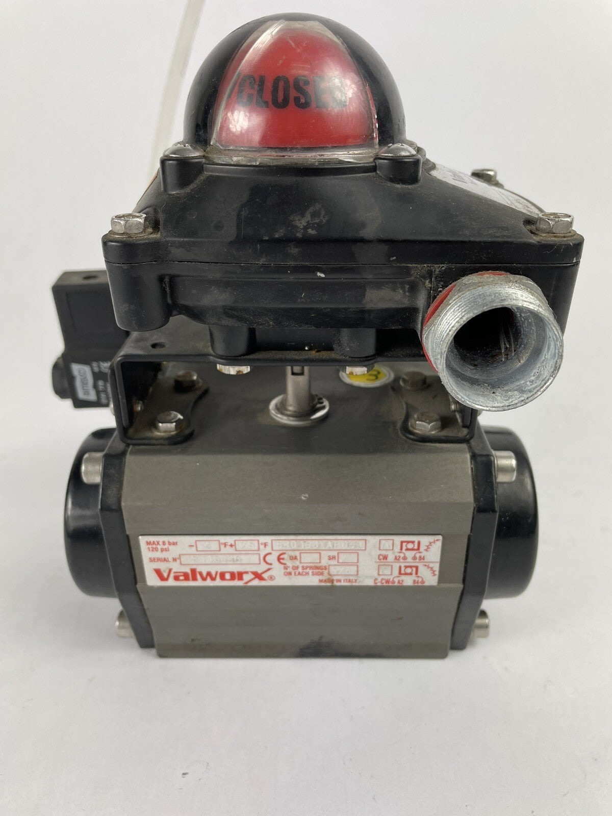 Valworx SR63 spring return pneumatic air actuator with solenoid and limit switch