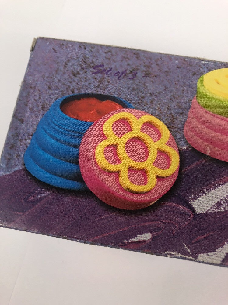 SET OF THREE FINGER PAINT POTS WITH STENCIL LIDS, Rare item USA SHIPPING FAST