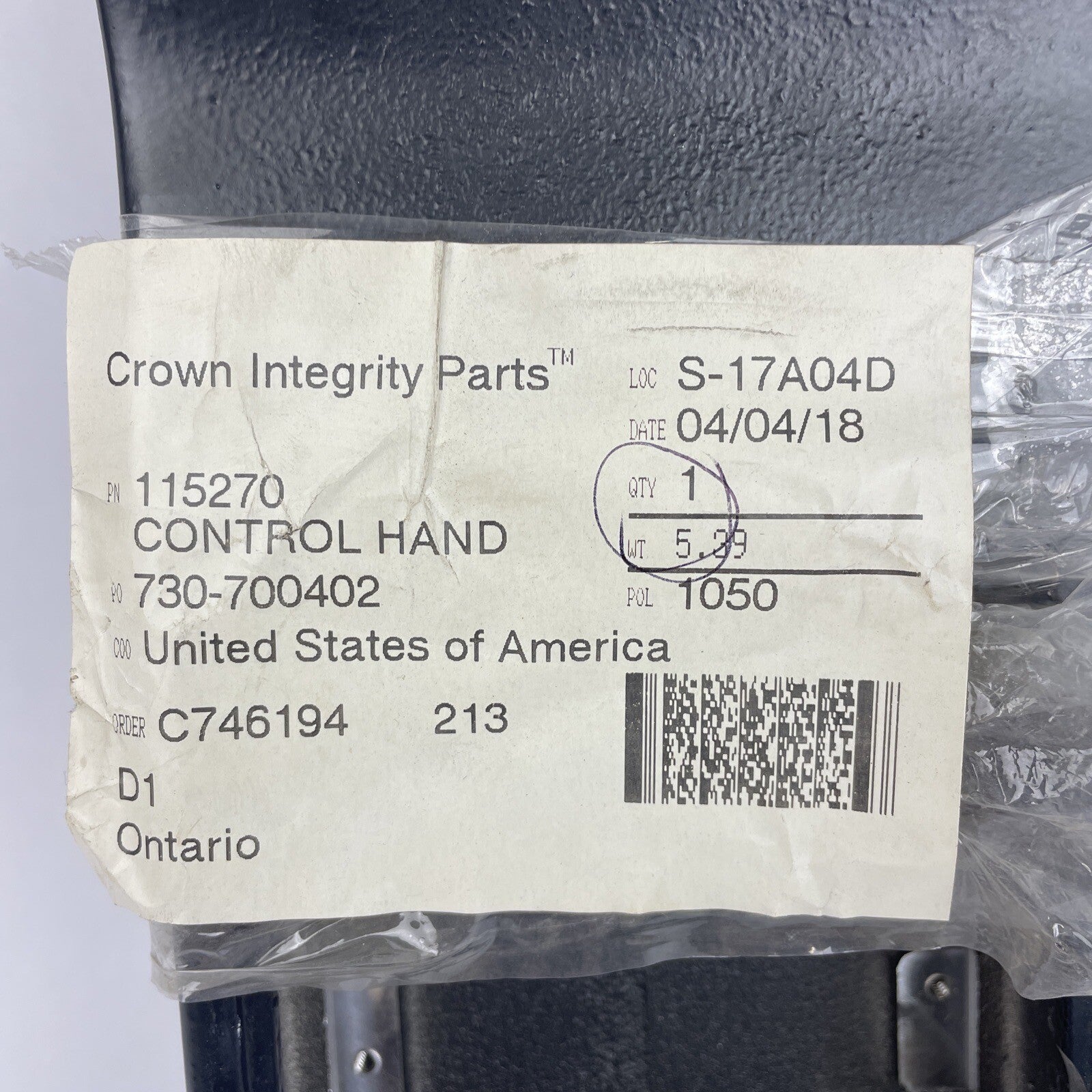 Crown 115270 Forklift Control Arm NOS