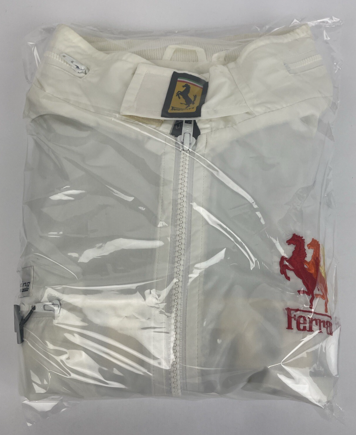 Vintage Style Auto Ferrari Racing Jacket Mens Medium Satin Baby Blue White VGC