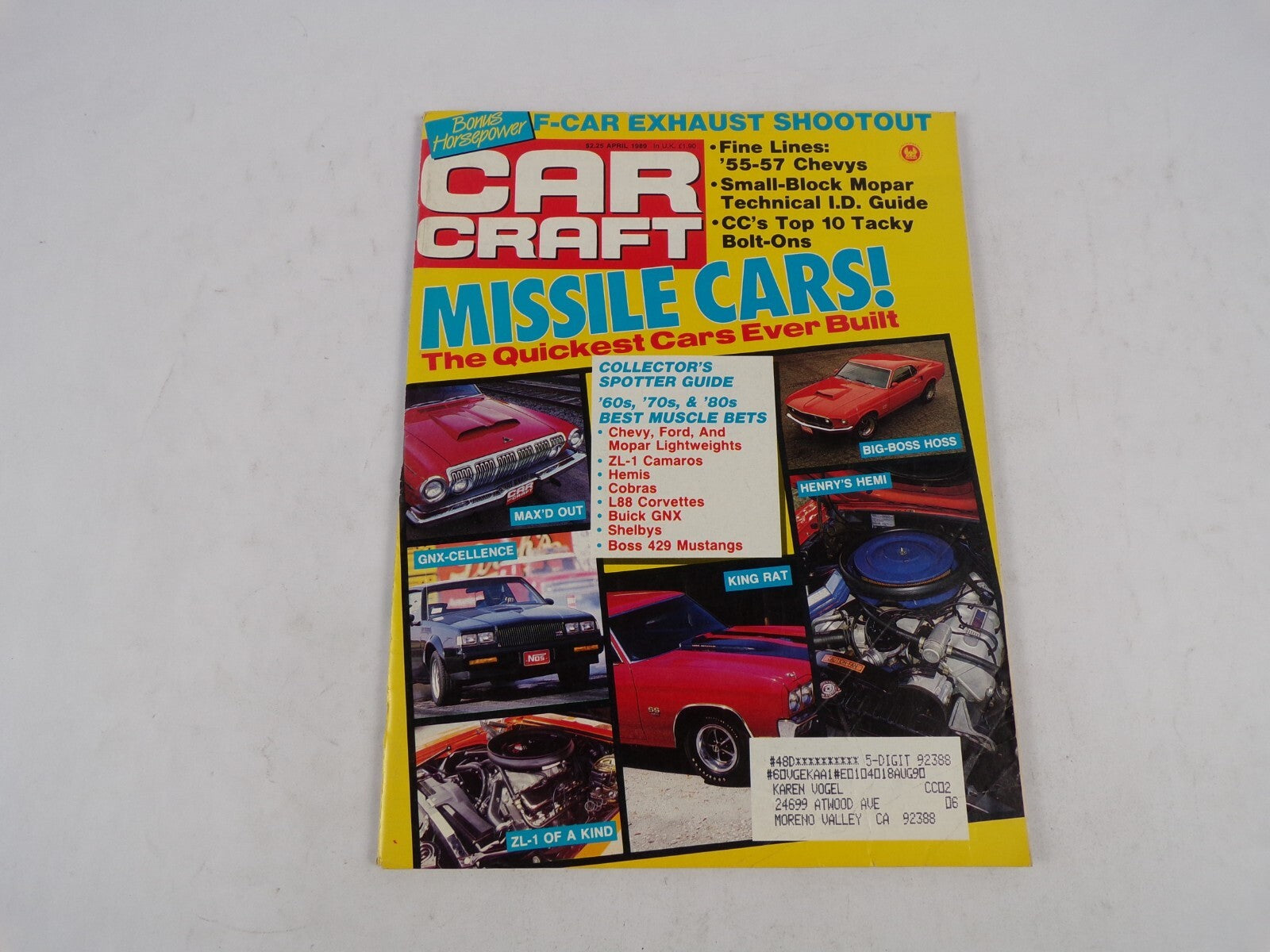 April 1989 Car Craft Missile Cars! F-Car Exhaust Shootout The Quickest Cars Ever