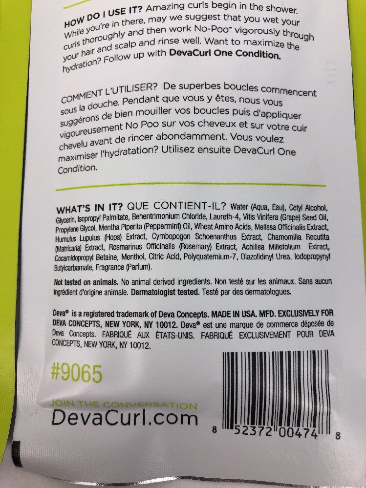 DEVACURL No-Poo Zero Lather Conditioning Cleanser Sample Size 1 fl oz  x 5 Pcks