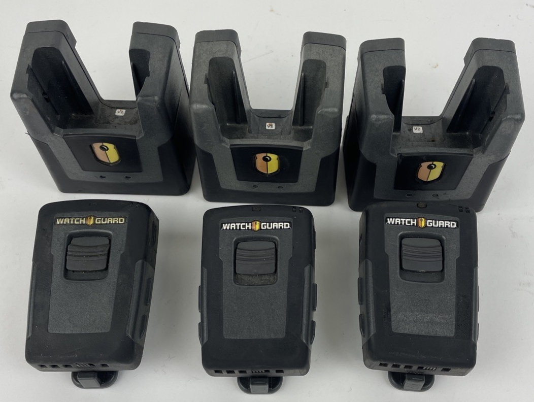3 x Watchguard wireless microphone device belt clip and charger MIC-WRL-TRN-400