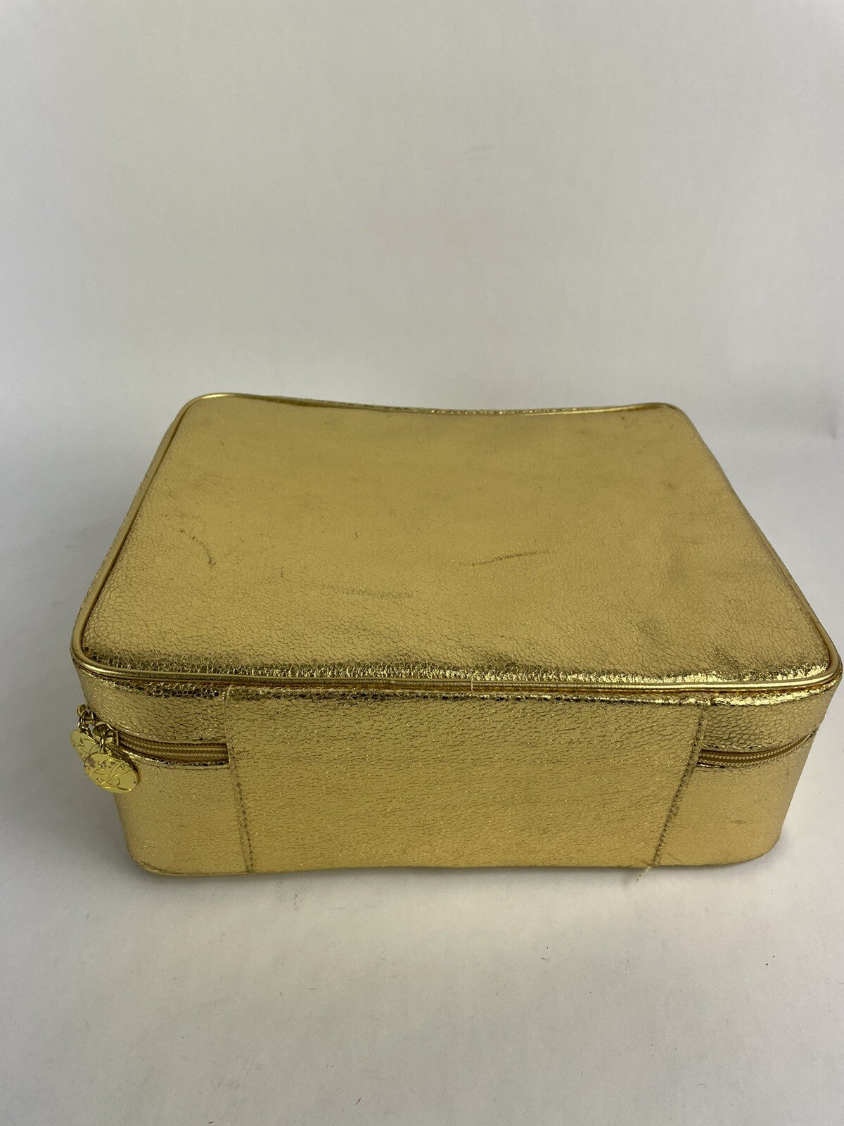 Vintage Estee Lauder Gold Cosmetic Train Travel Case Bag Suitcase Metallic Soft 