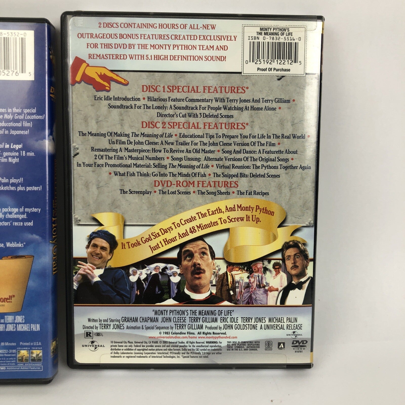 2 x Monty Python's DVD Video - The Meaning of Life - Holy Grail Very Good Cond.