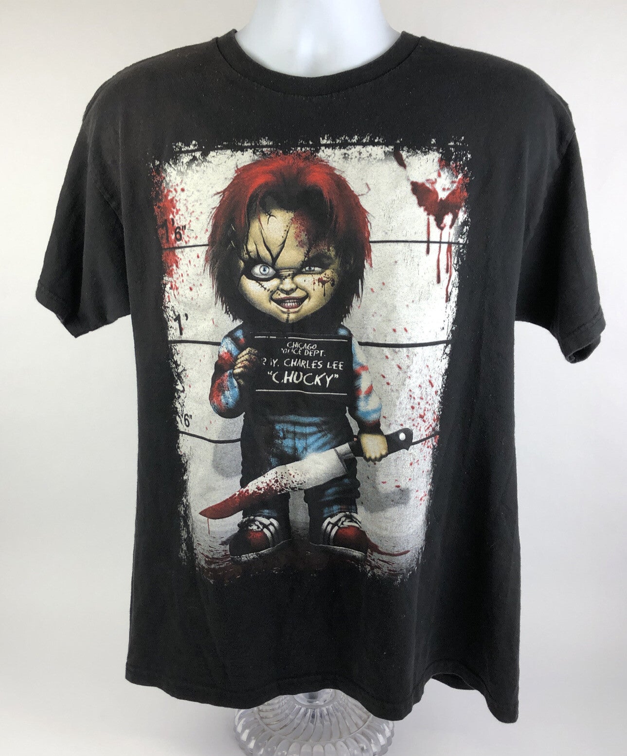 CHUCKY T-shirt Child's Play Doll Police Lineup Black Large Horror - LOOK