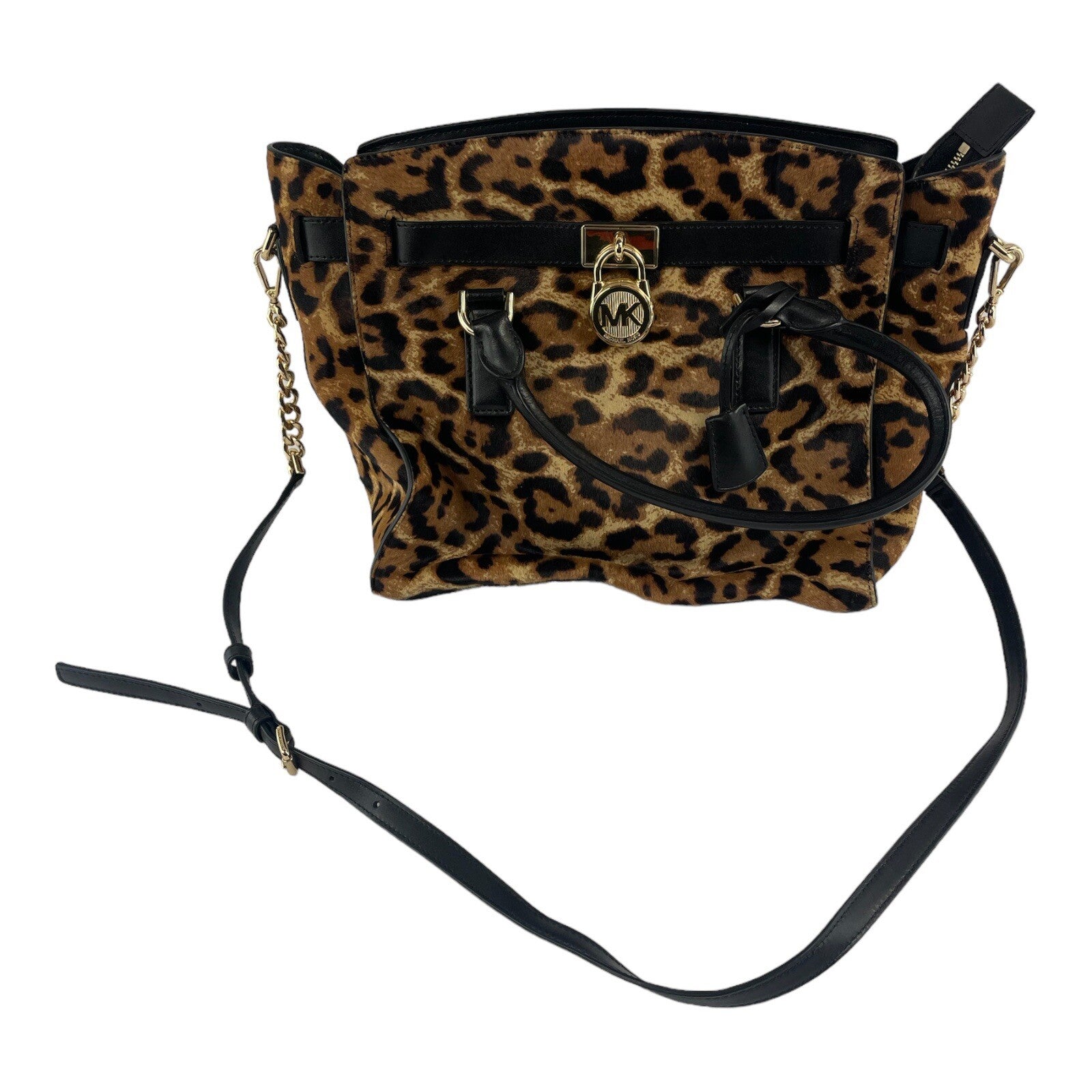 MICHAEL KORS LARGE HAMILTON TRAVELER LEOPARD BROWN HAIRCALF TOTE BAG