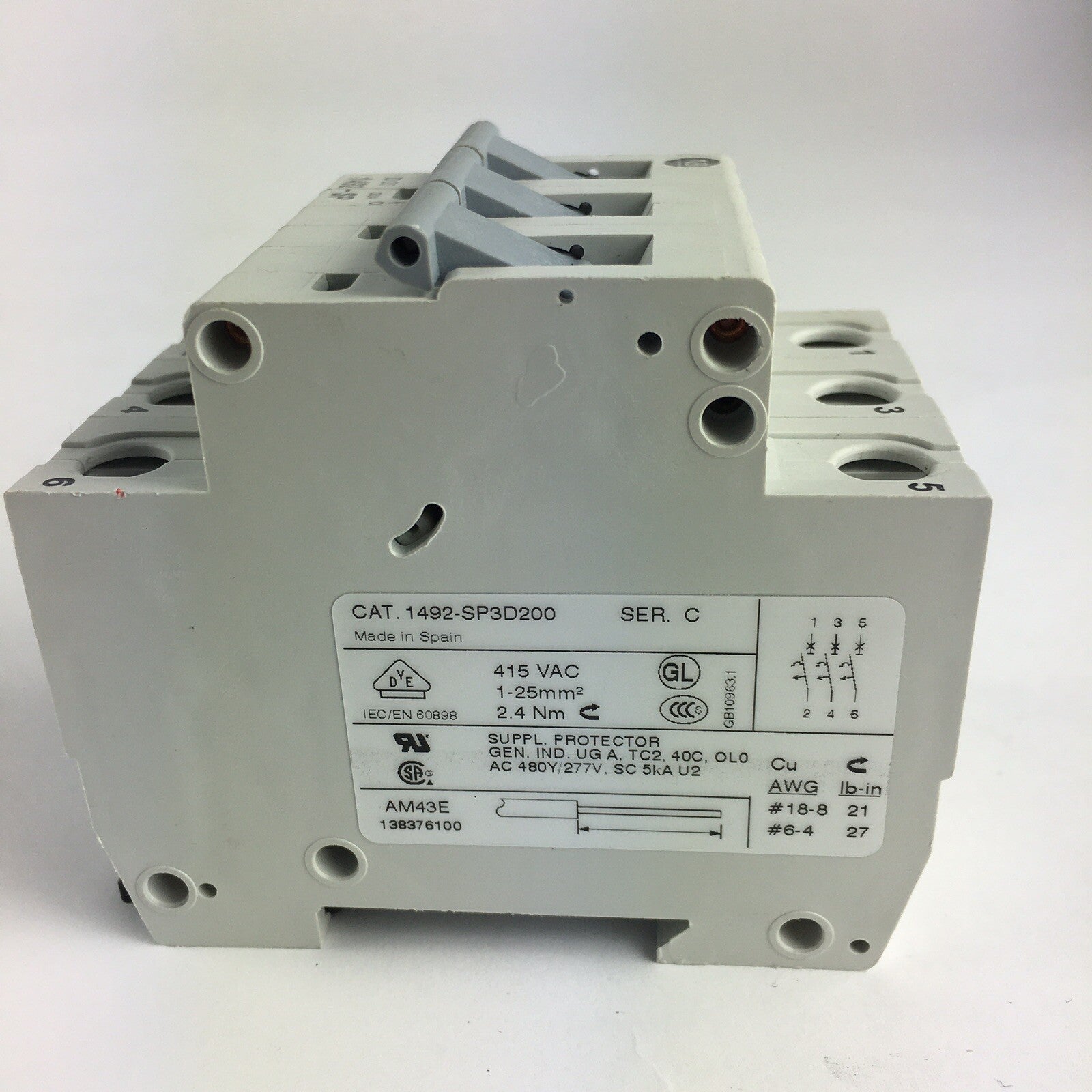 Allen Bradley 1492-SP3D200 Breaker, Miniature, 20A, 3P, 480Y/277VAC